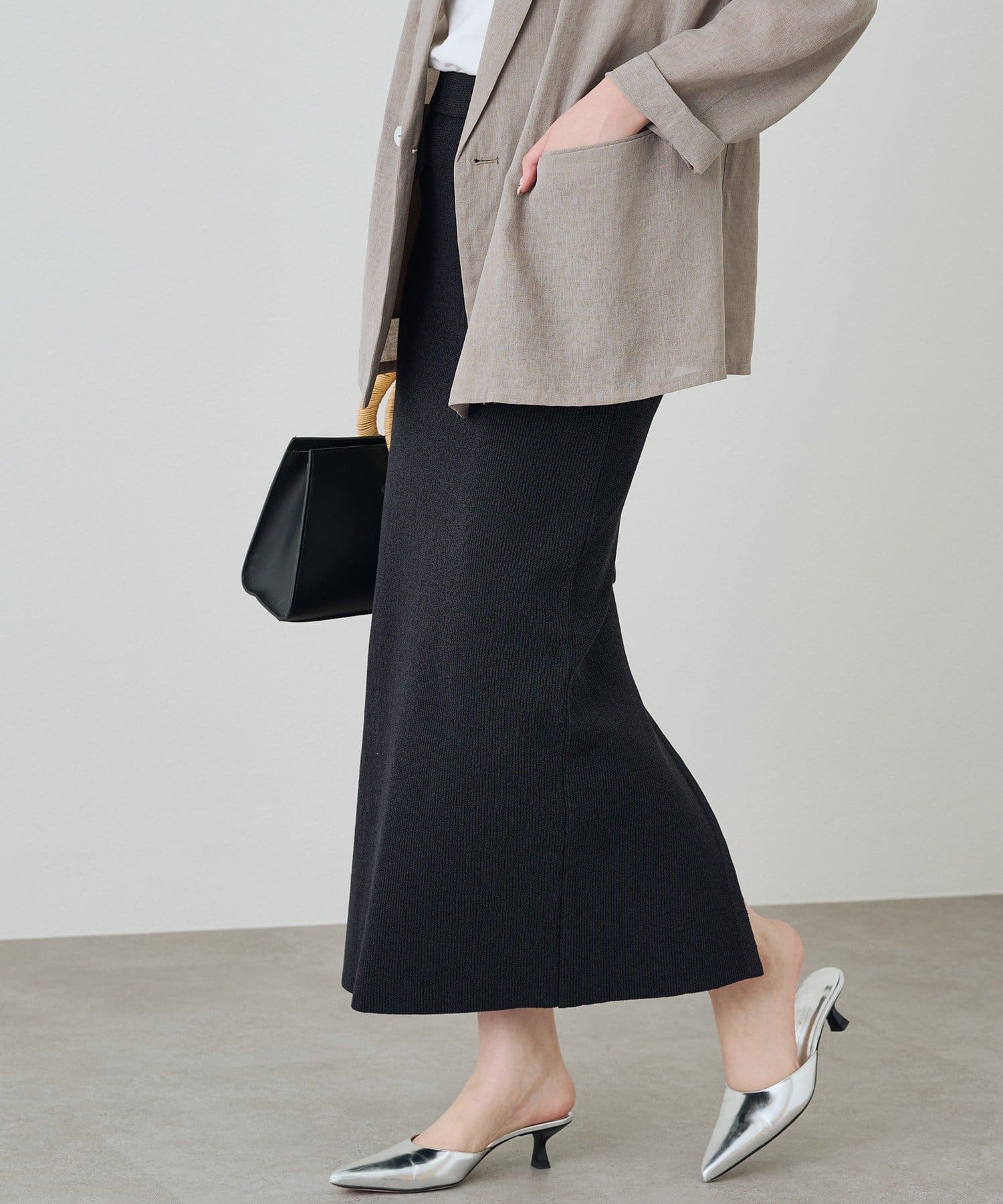OUTLET(アウトレット) 【Loungedress】和紙リブニットスカート