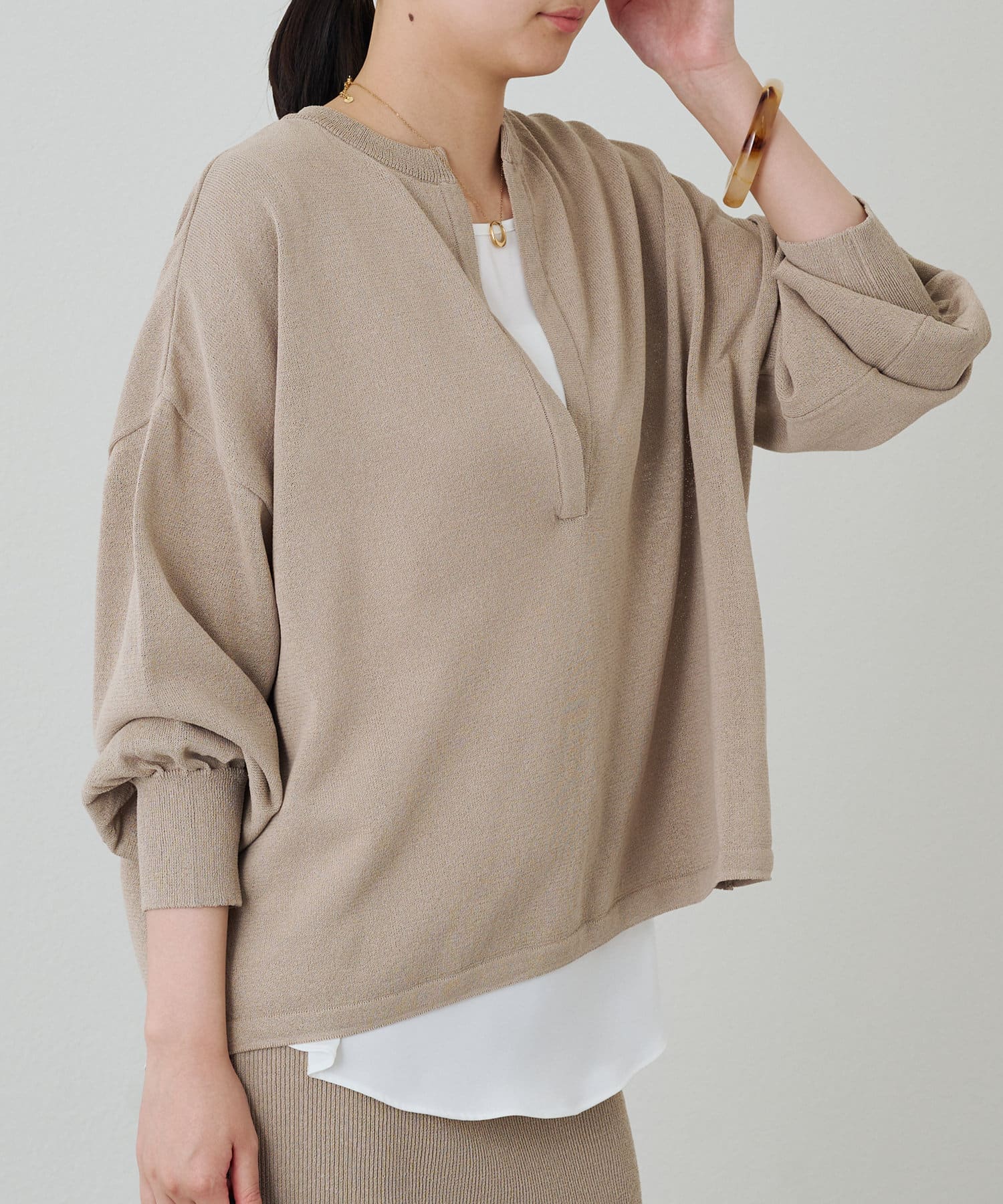 OUTLET(アウトレット) 【Loungedress】和紙天竺スキッパーニット