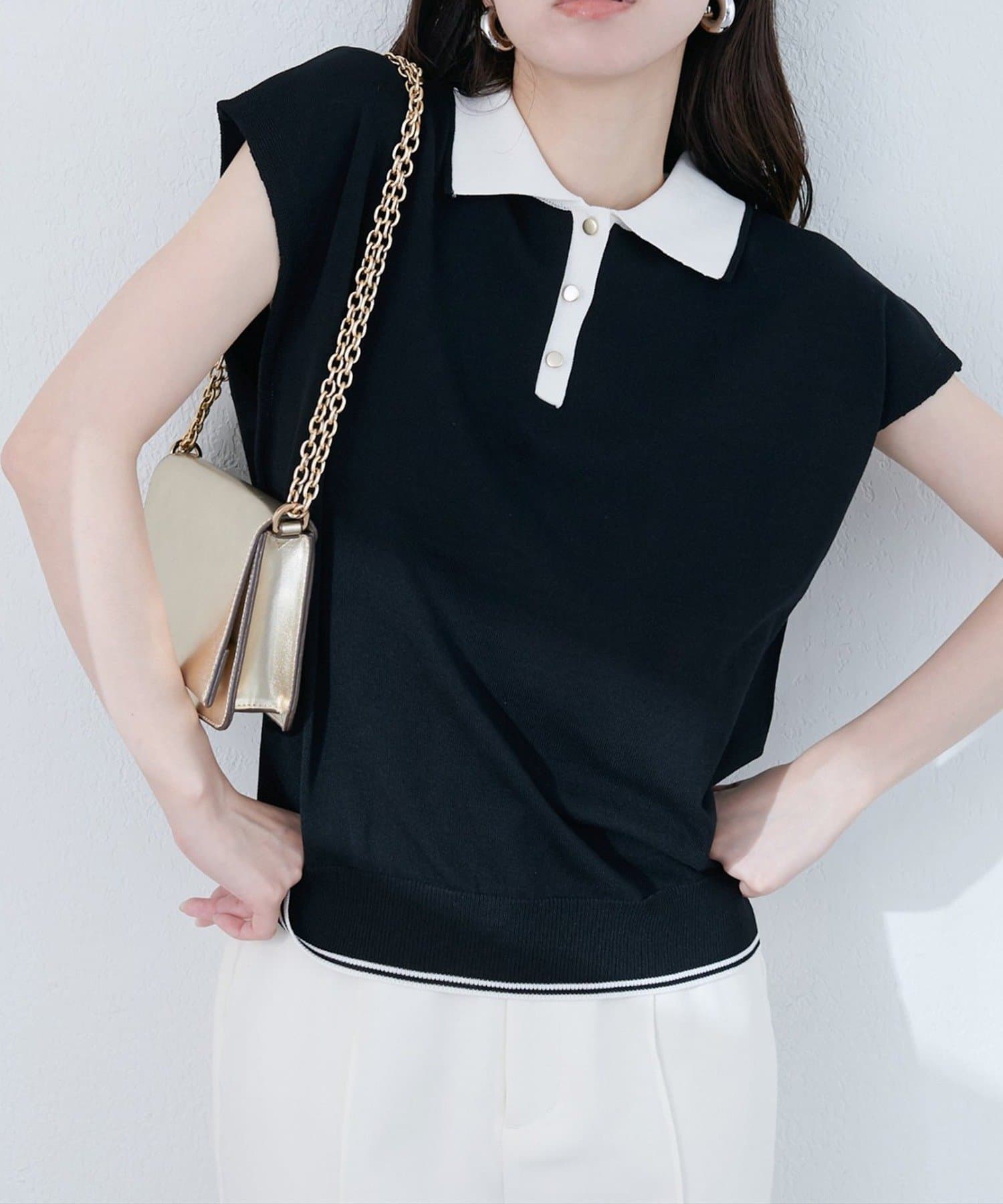 NICE CLAUP / OLIVE des OLIVE OUTLET(ナイスクラップ  / オリーブ デ オリーブ アウトレット) 【natural couture】衿付き配色ライン入りニット