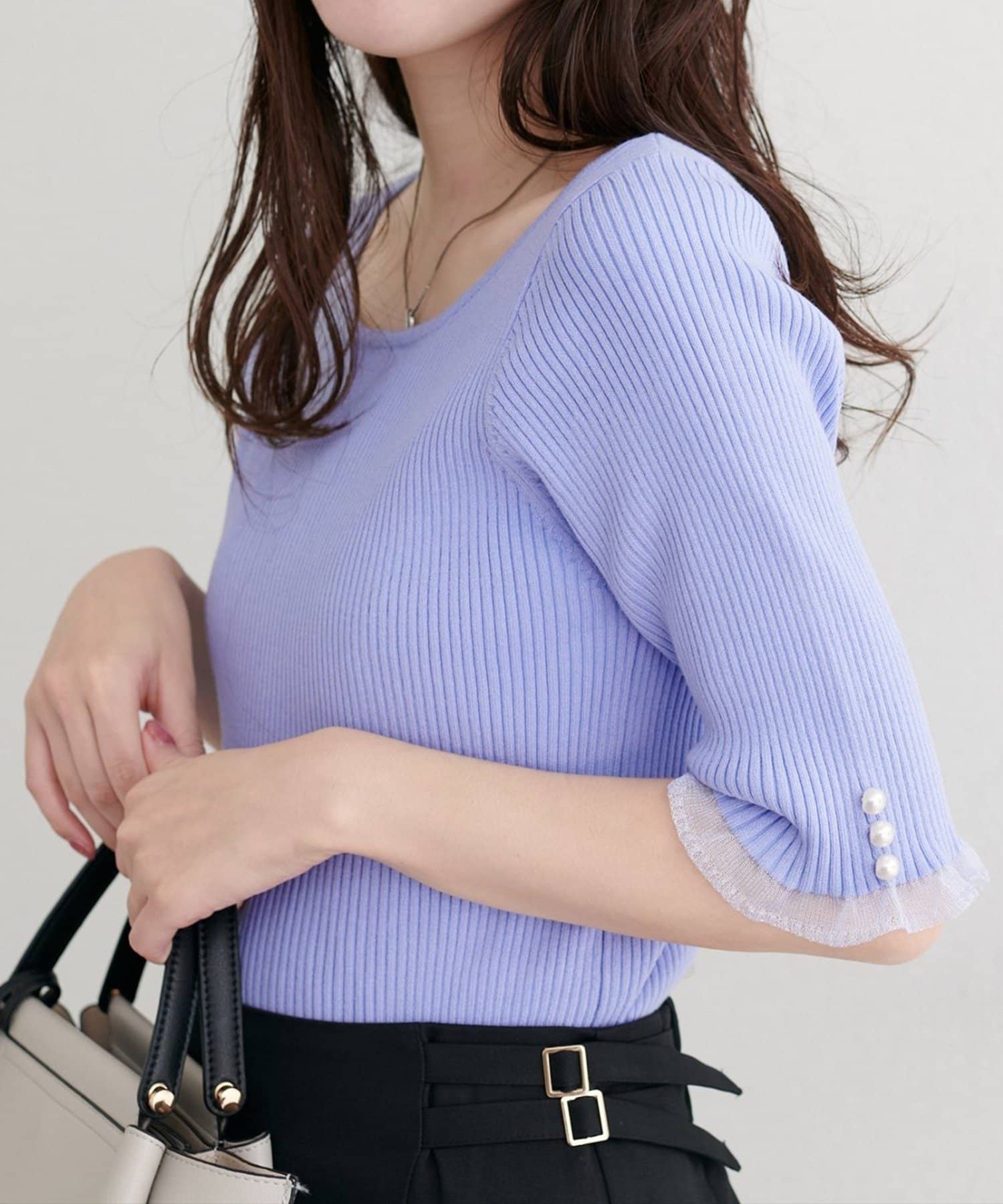 NICE CLAUP / OLIVE des OLIVE OUTLET(ナイスクラップ  / オリーブ デ オリーブ アウトレット) 【natural couture】前後２WAYシアーフリルリブニット