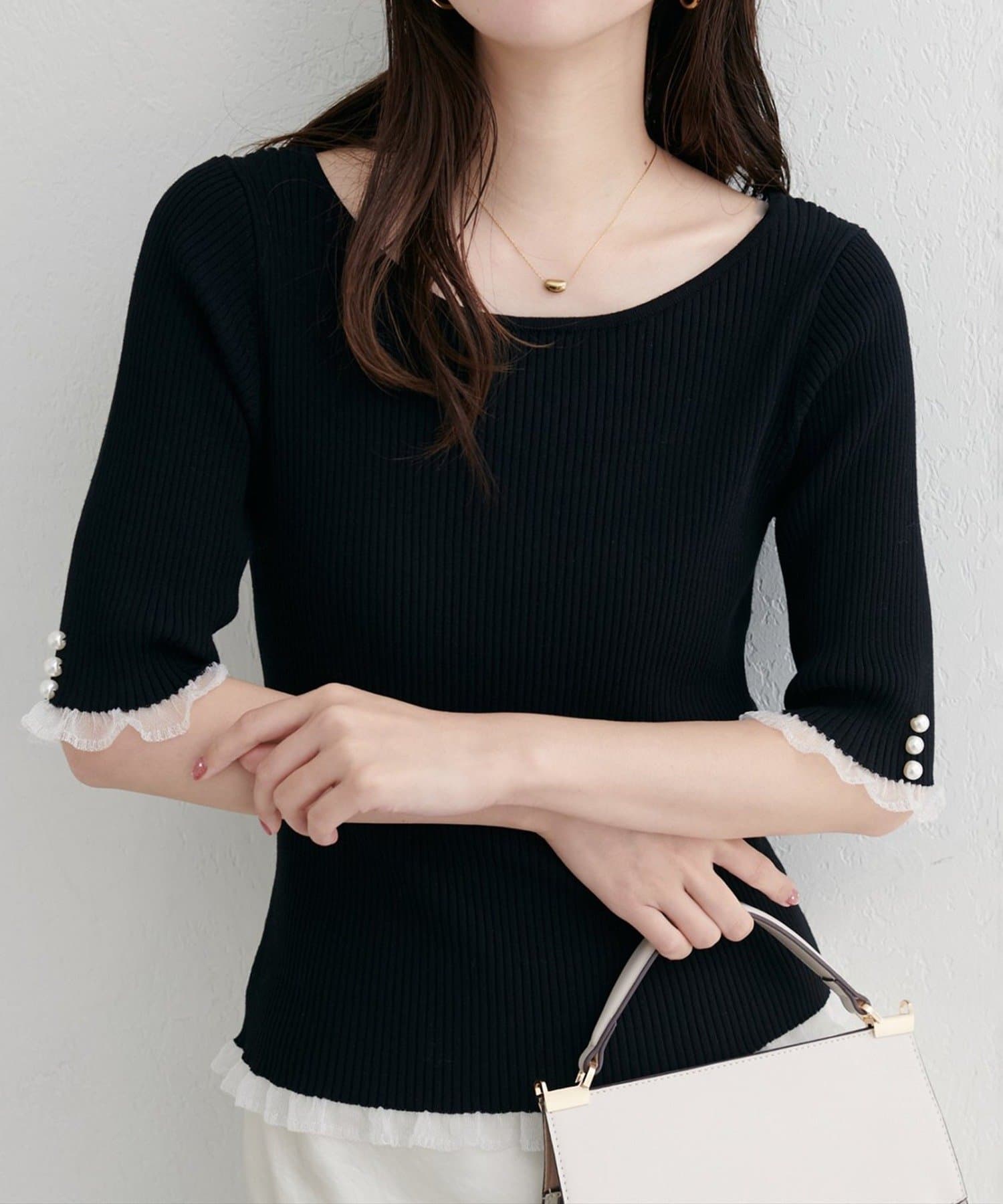 NICE CLAUP / OLIVE des OLIVE OUTLET(ナイスクラップ  / オリーブ デ オリーブ アウトレット) 【natural couture】前後２WAYシアーフリルリブニット