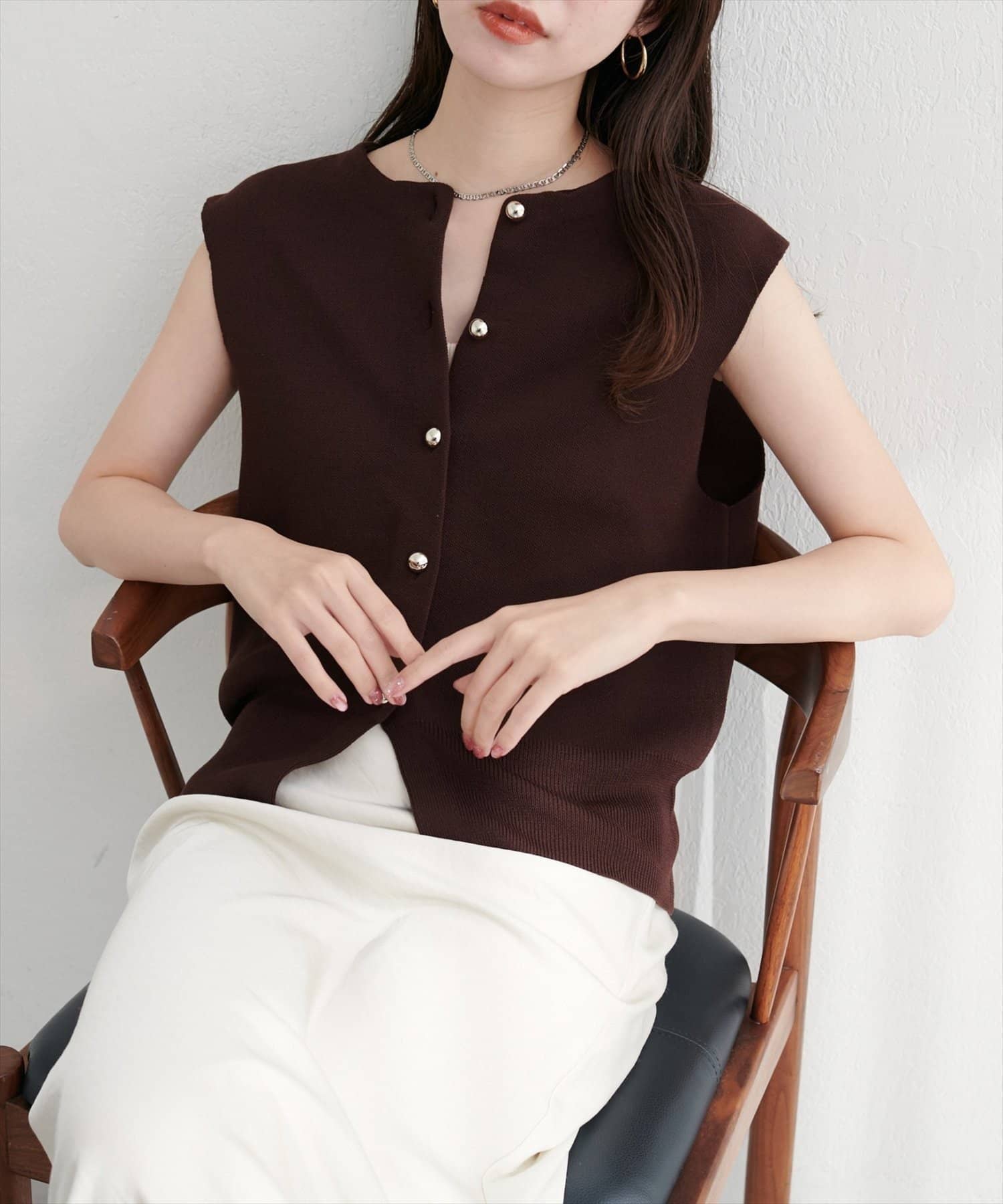 NICE CLAUP / OLIVE des OLIVE OUTLET(ナイスクラップ  / オリーブ デ オリーブ アウトレット) 【natural couture】金釦ノースリきれいめニットベスト