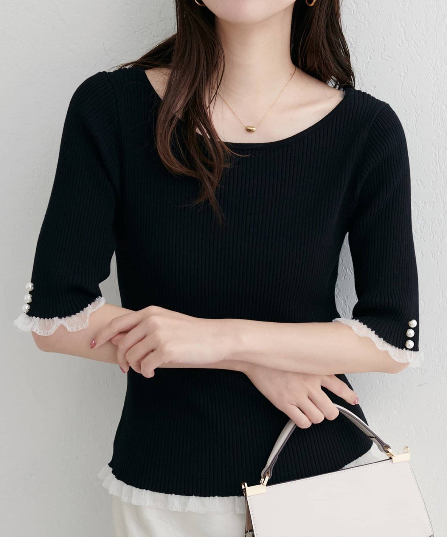 NICE CLAUP / OLIVE des OLIVE OUTLET(ナイスクラップ  / オリーブ デ オリーブ アウトレット) 【natural couture】前後２WAYシアーフリルリブニット