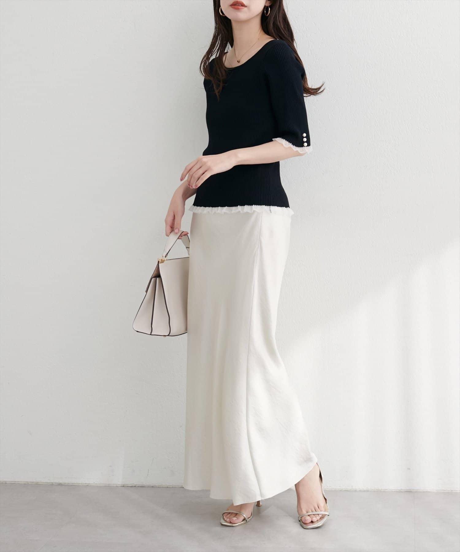 NICE CLAUP / OLIVE des OLIVE OUTLET(ナイスクラップ  / オリーブ デ オリーブ アウトレット) 【natural couture】前後２WAYシアーフリルリブニット