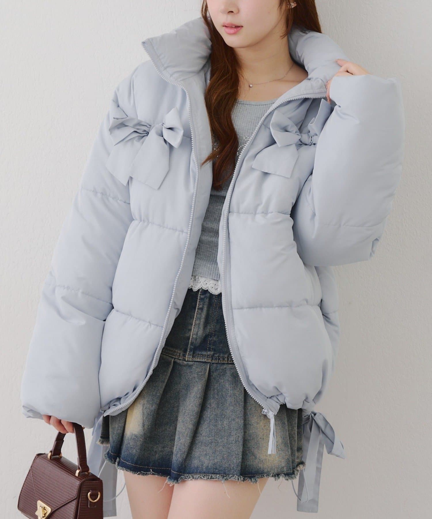 NICE CLAUP / OLIVE des OLIVE OUTLET(ナイスクラップ  / オリーブ デ オリーブ アウトレット) 冬無双できる♡【RMAF】2WAYリボン中綿ミドル丈ブルゾン