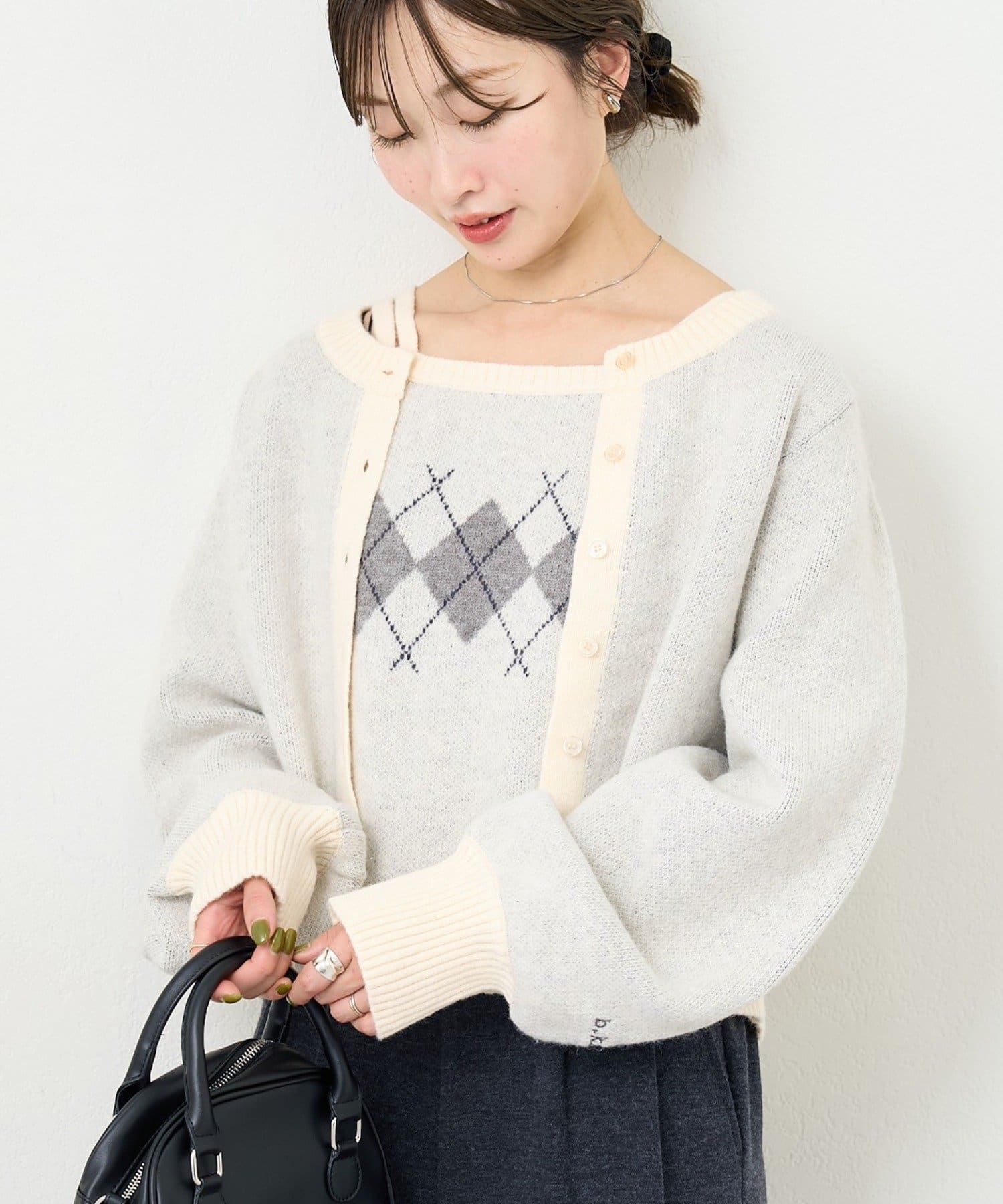 Kastane(カスタネ) B アーガイルキャミSETカーディガン