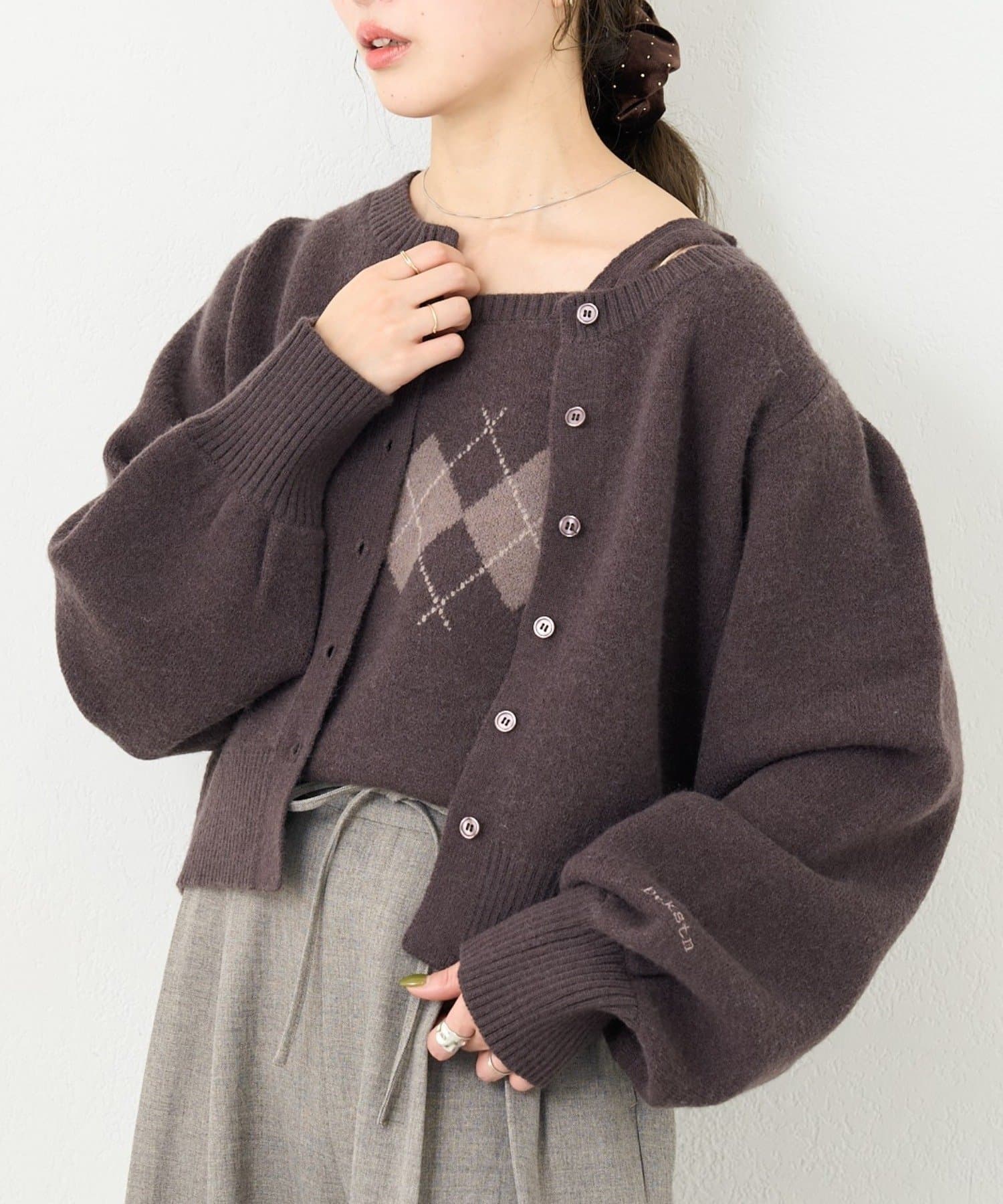Kastane(カスタネ) B アーガイルキャミSETカーディガン