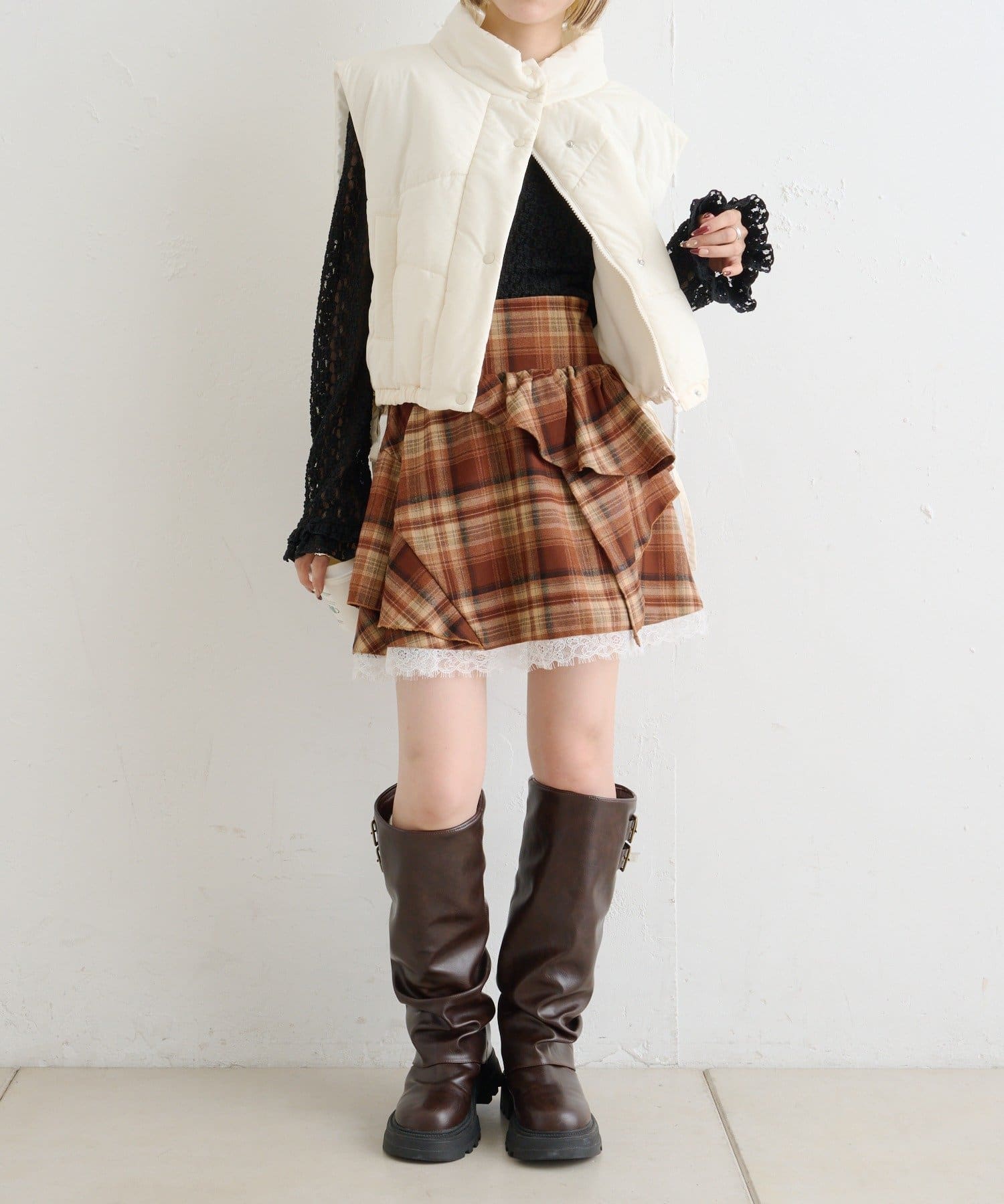 w closet(ダブルクローゼット) レース袖フレアトップス