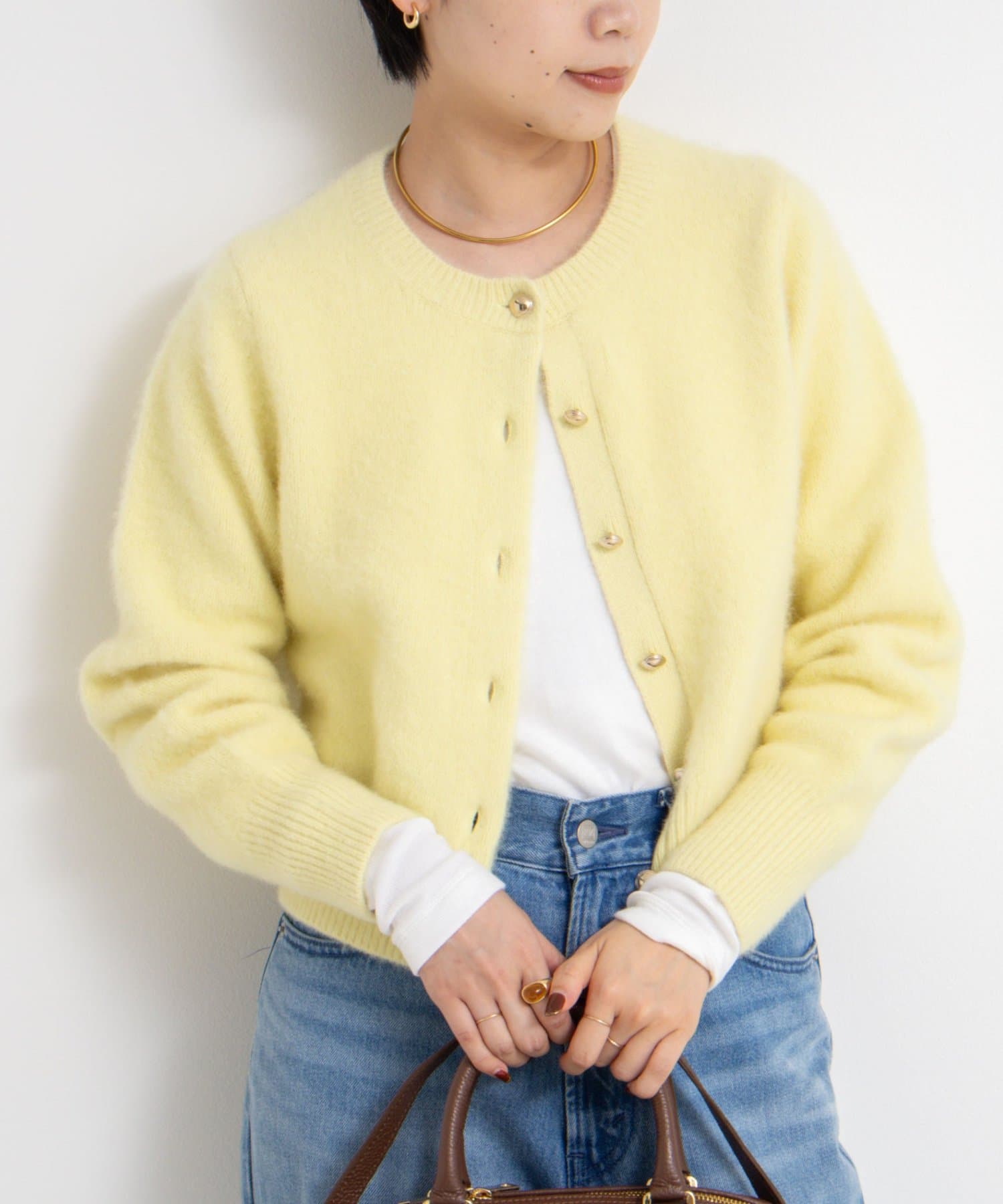 NOLLEY'S(ノーリーズ) ヘアリーメタル釦クルーネックカーディガン