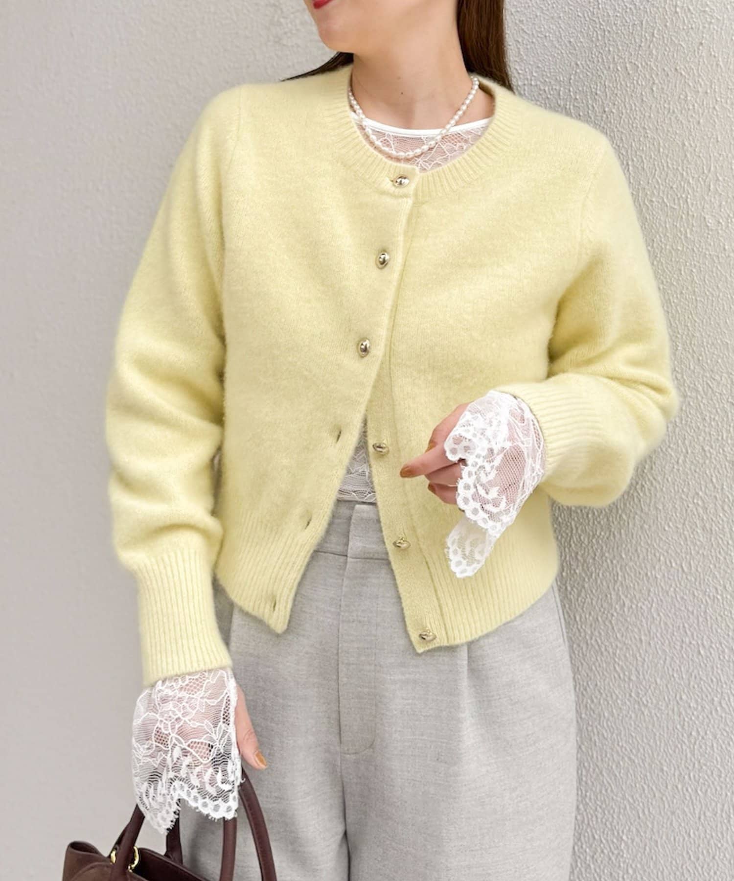 NOLLEY'S(ノーリーズ) ヘアリーメタル釦クルーネックカーディガン