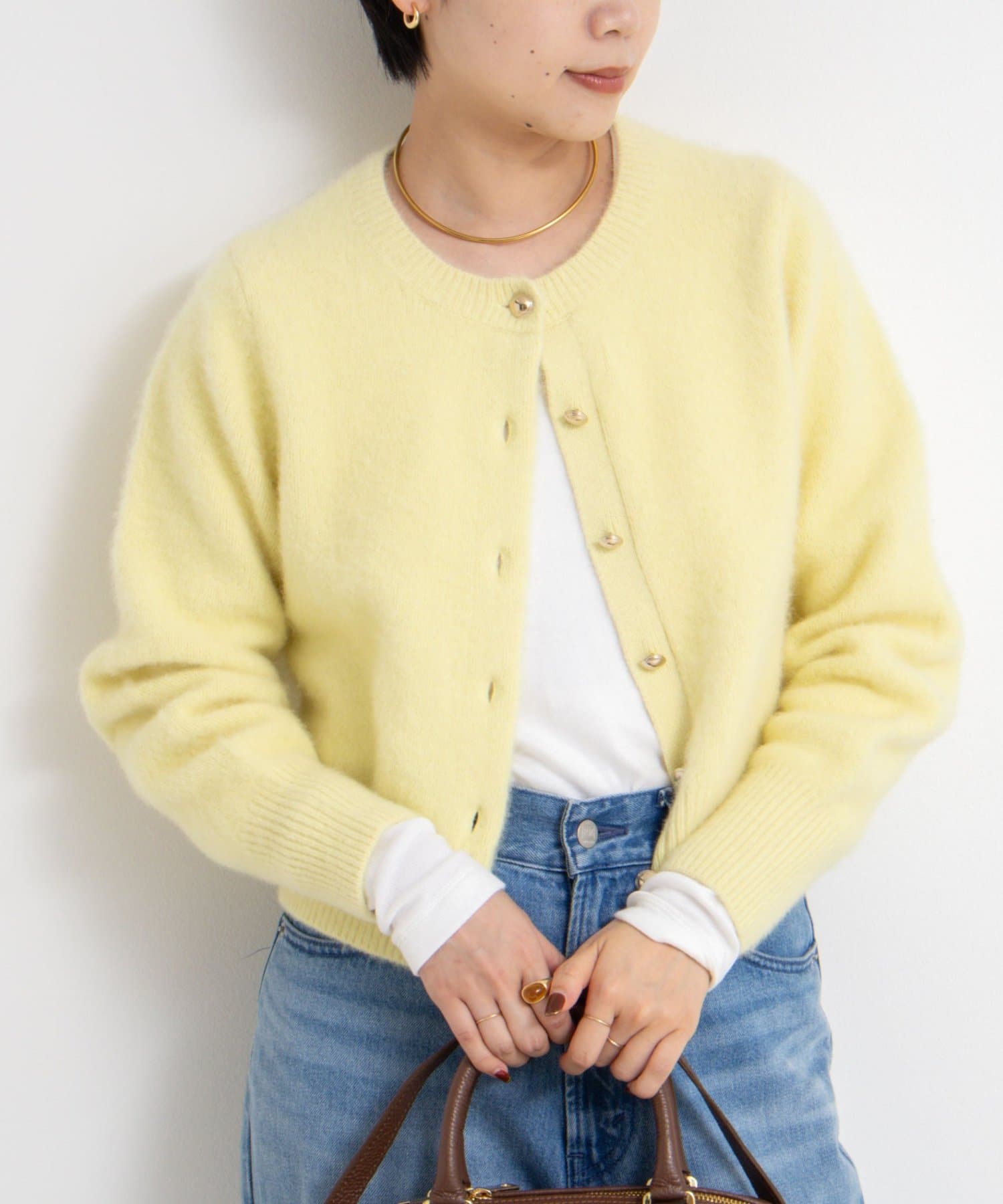 NOLLEY'S(ノーリーズ) ヘアリーメタル釦クルーネックカーディガン