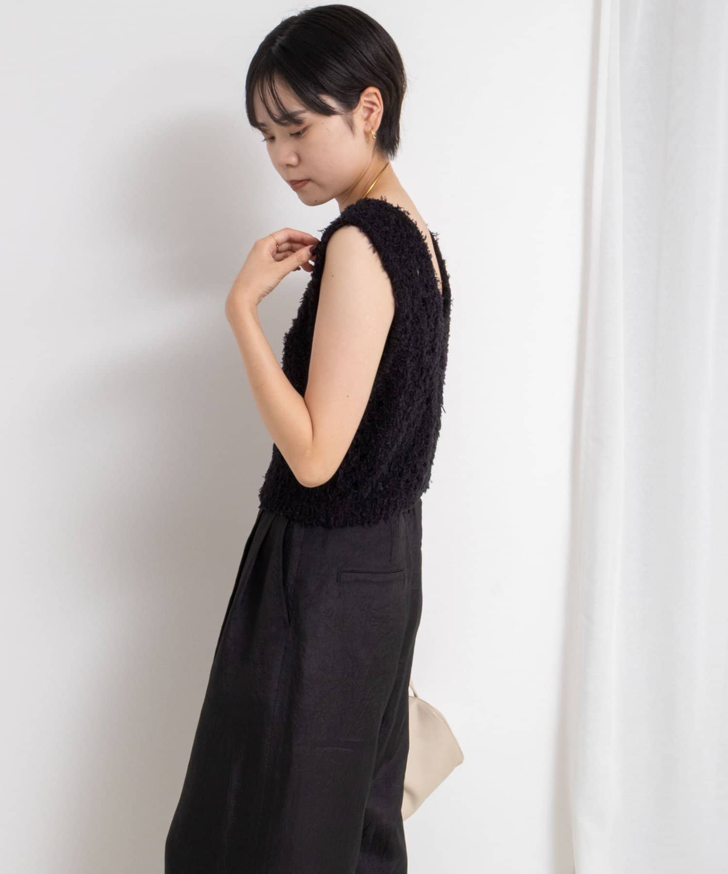 NOLLEY'S(ノーリーズ) 《手洗い可能》カットフェザーヤーン透かし柄2WAYビスチェ