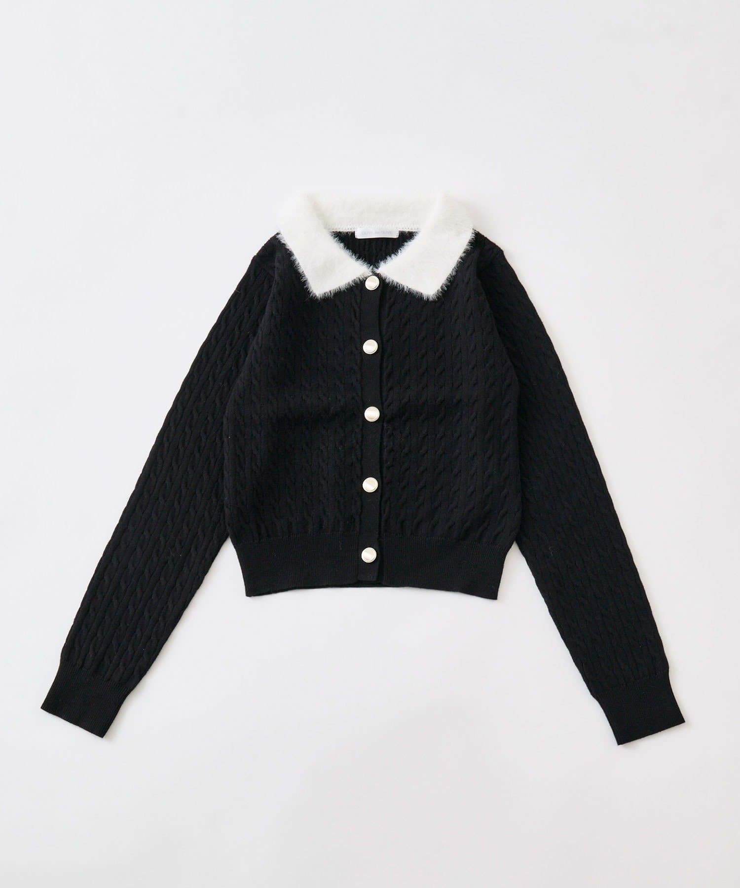 OLIVE des OLIVE(オリーブ デ オリーブ) フェザー衿カーディガン