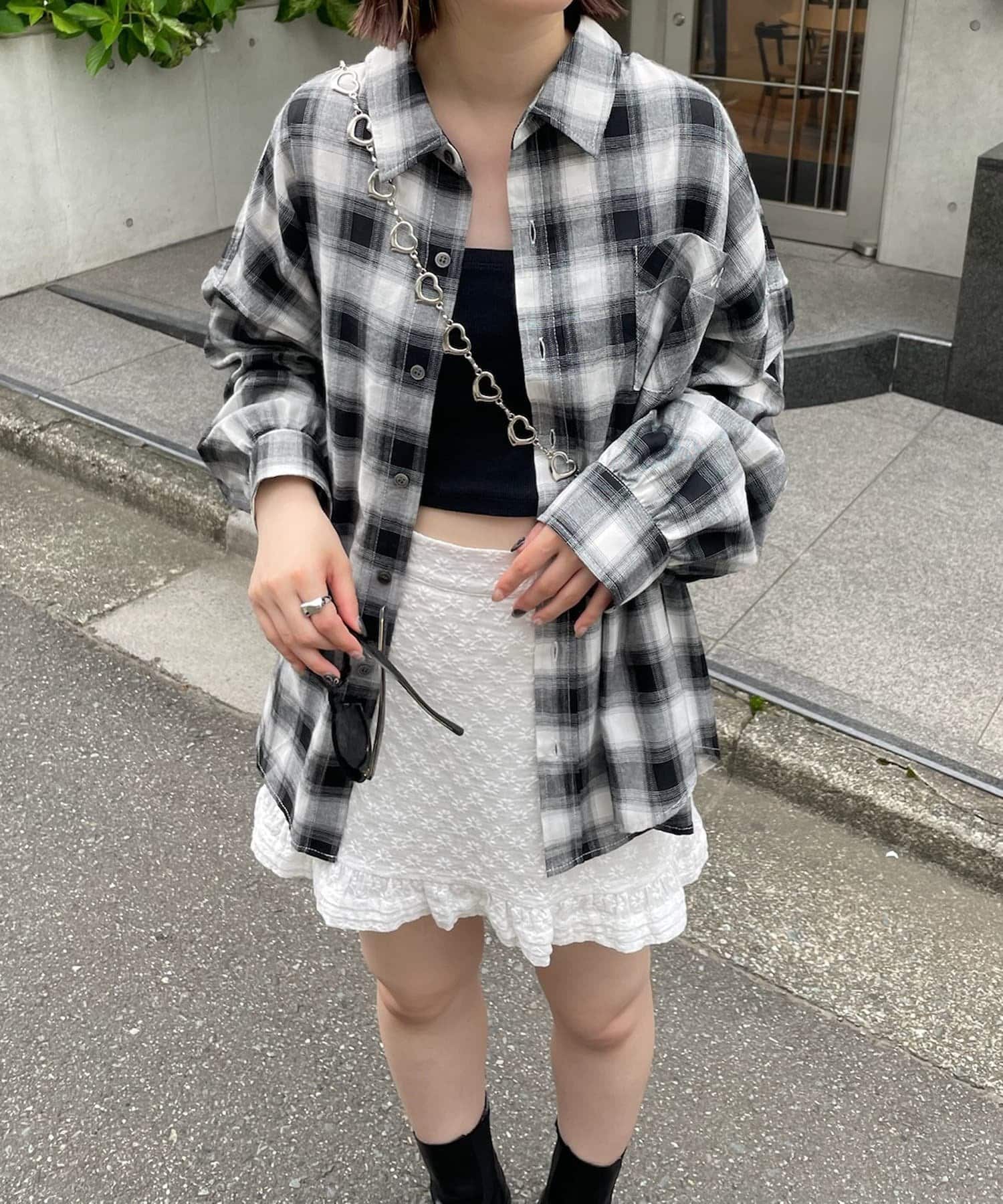 mline(エムライン) [mline]ロゴ刺繍チェックシャツ