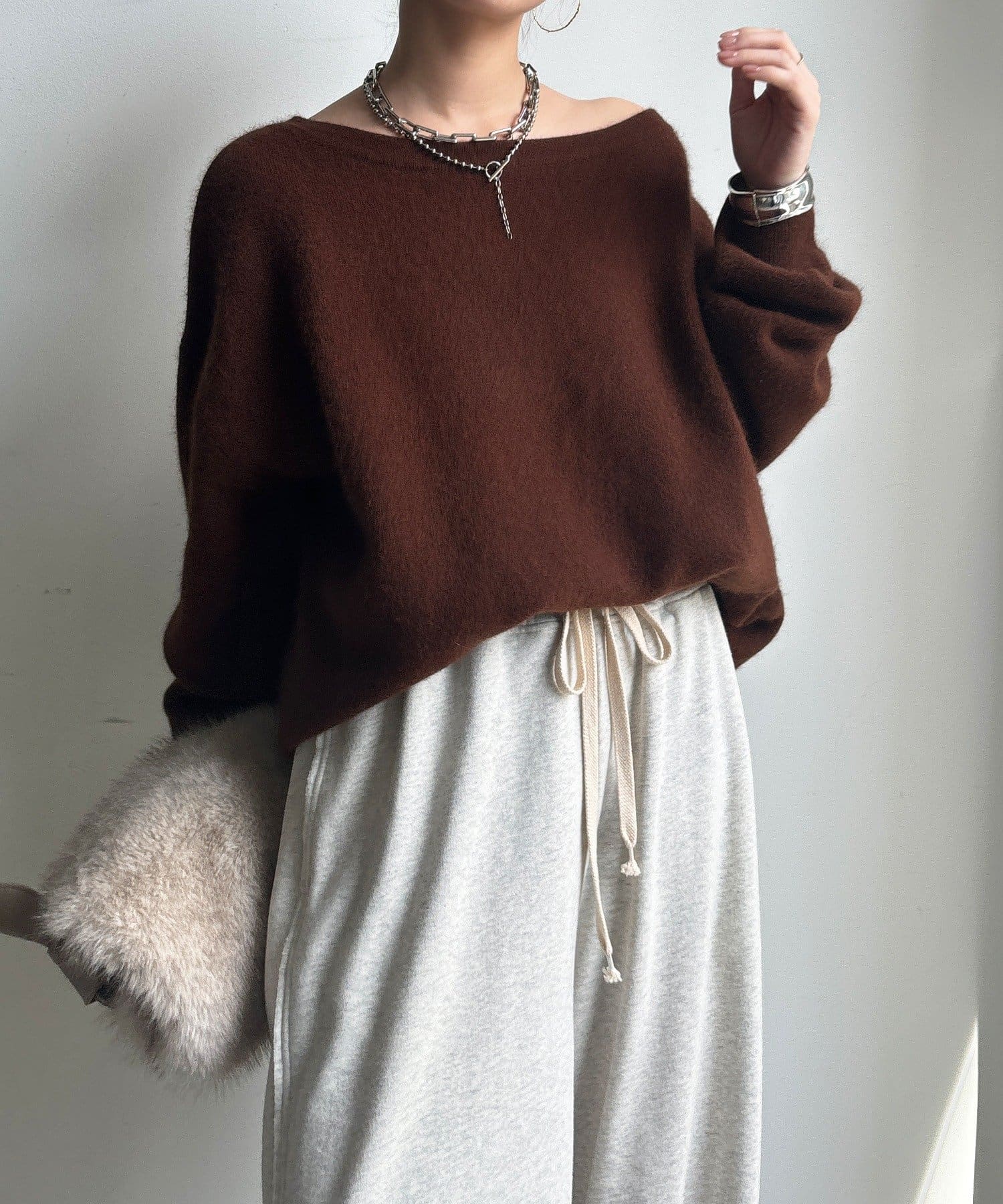 DOUDOU(ドゥドゥ) フォックスウールボートネックプルオーバー