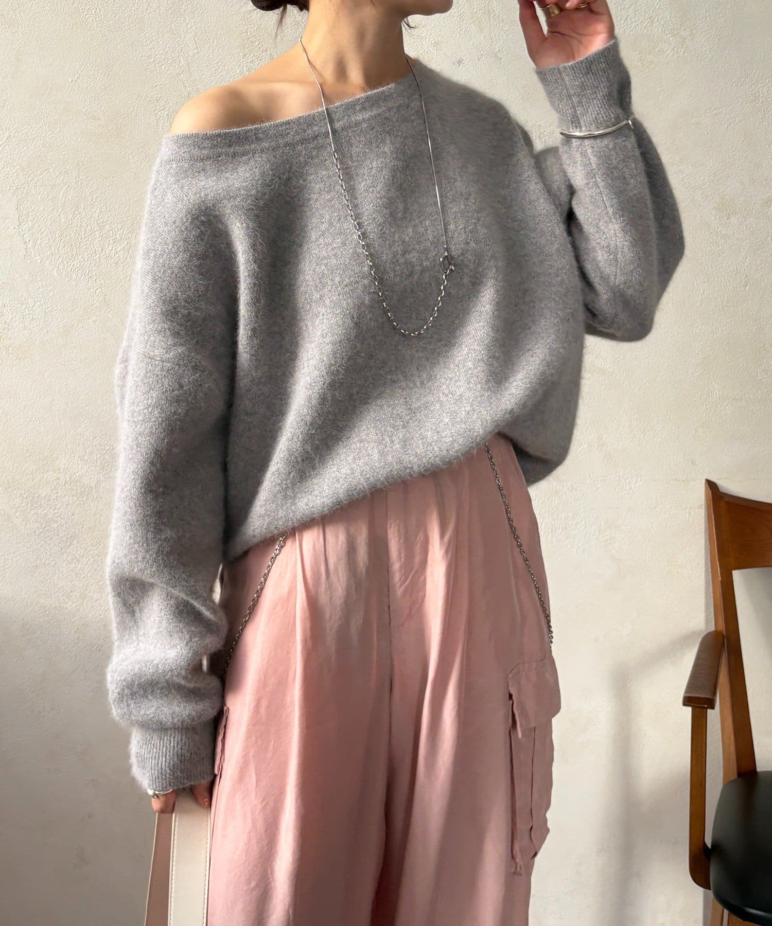 DOUDOU(ドゥドゥ) ファーウールボートネックプルオーバー