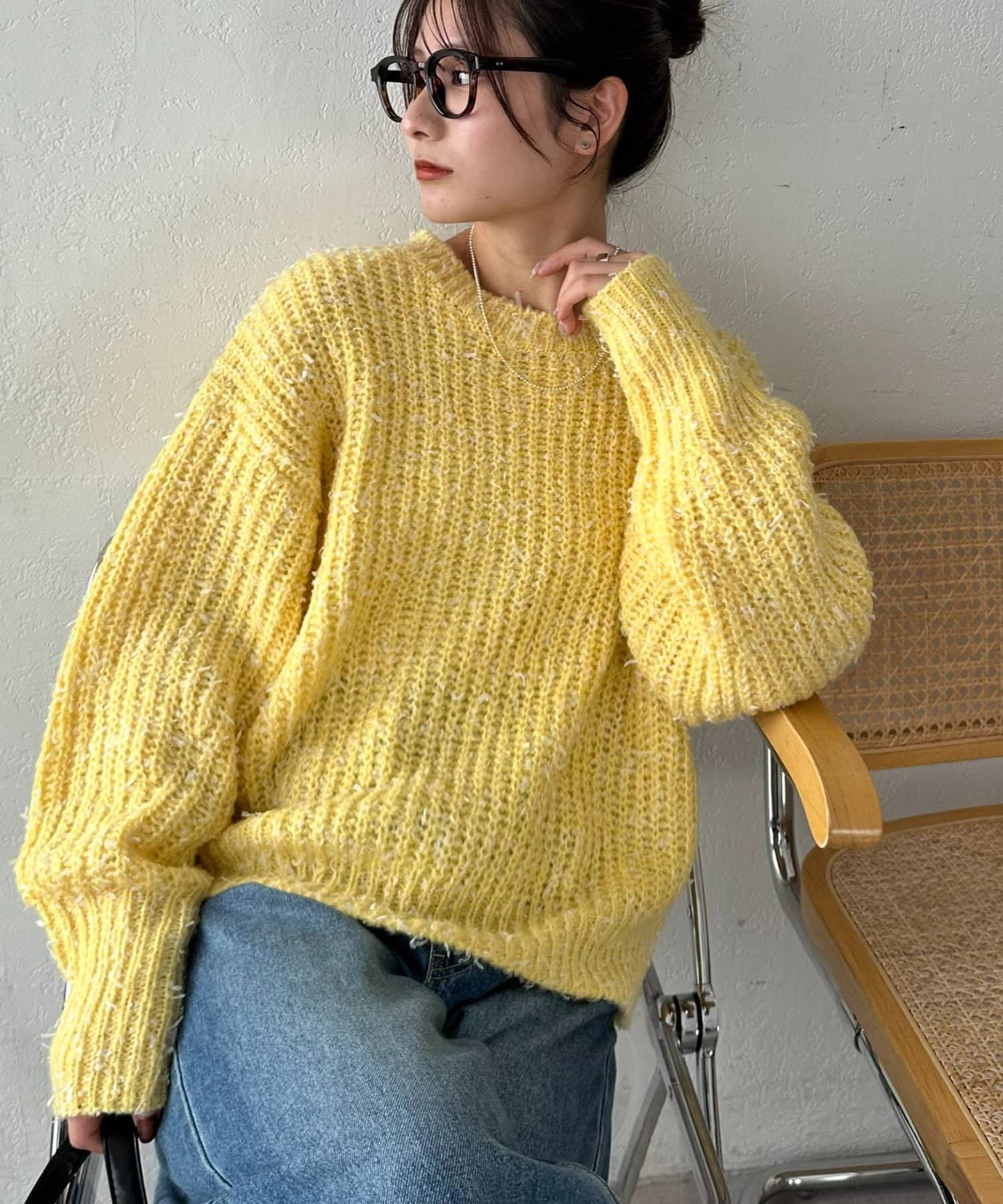 DISCOAT(ディスコート) 【WEB限定】ショート丈リボーンヤーン袖ボリュームニット