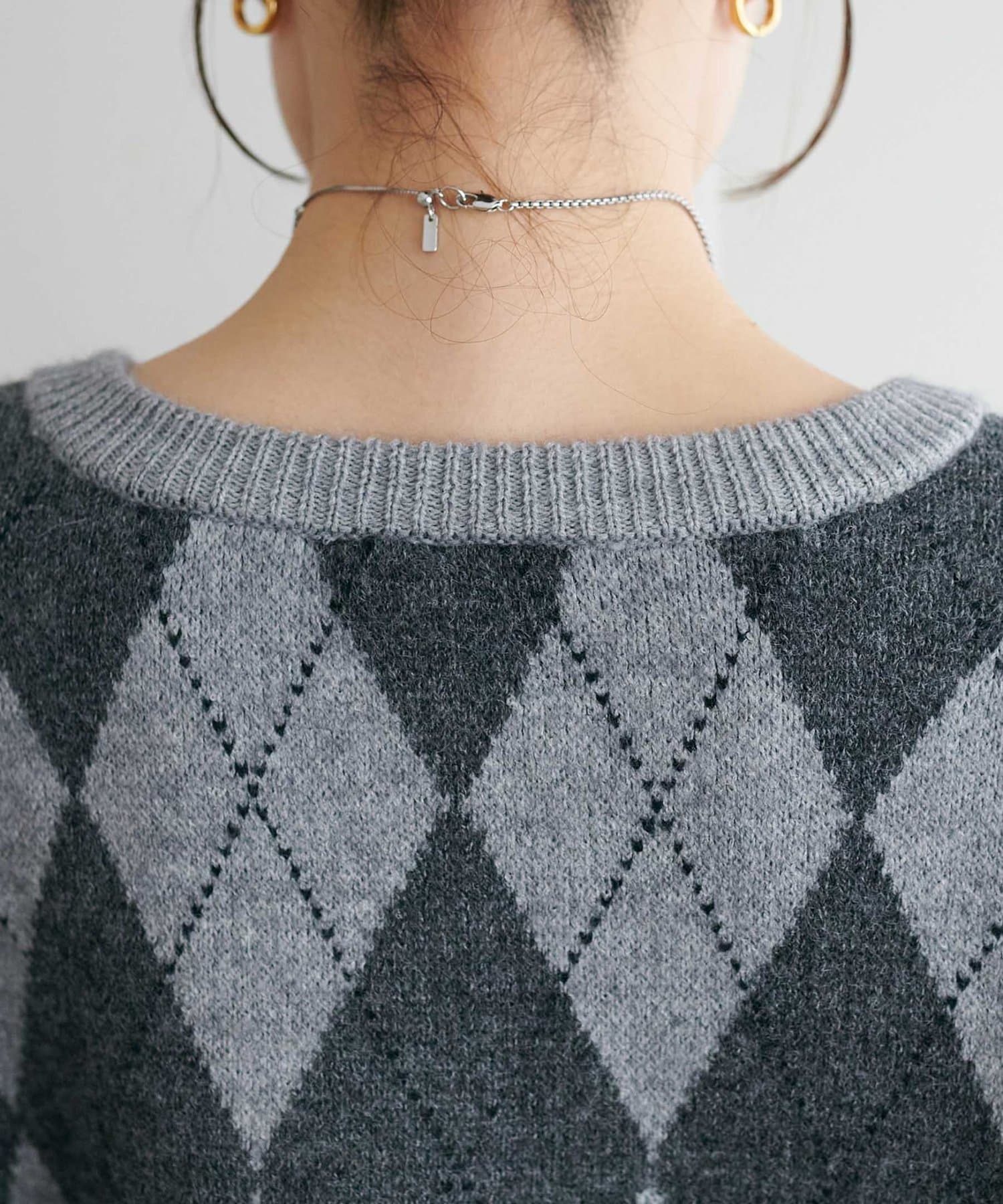 DISCOAT(ディスコート) アーガイル柄クルーカーディガン