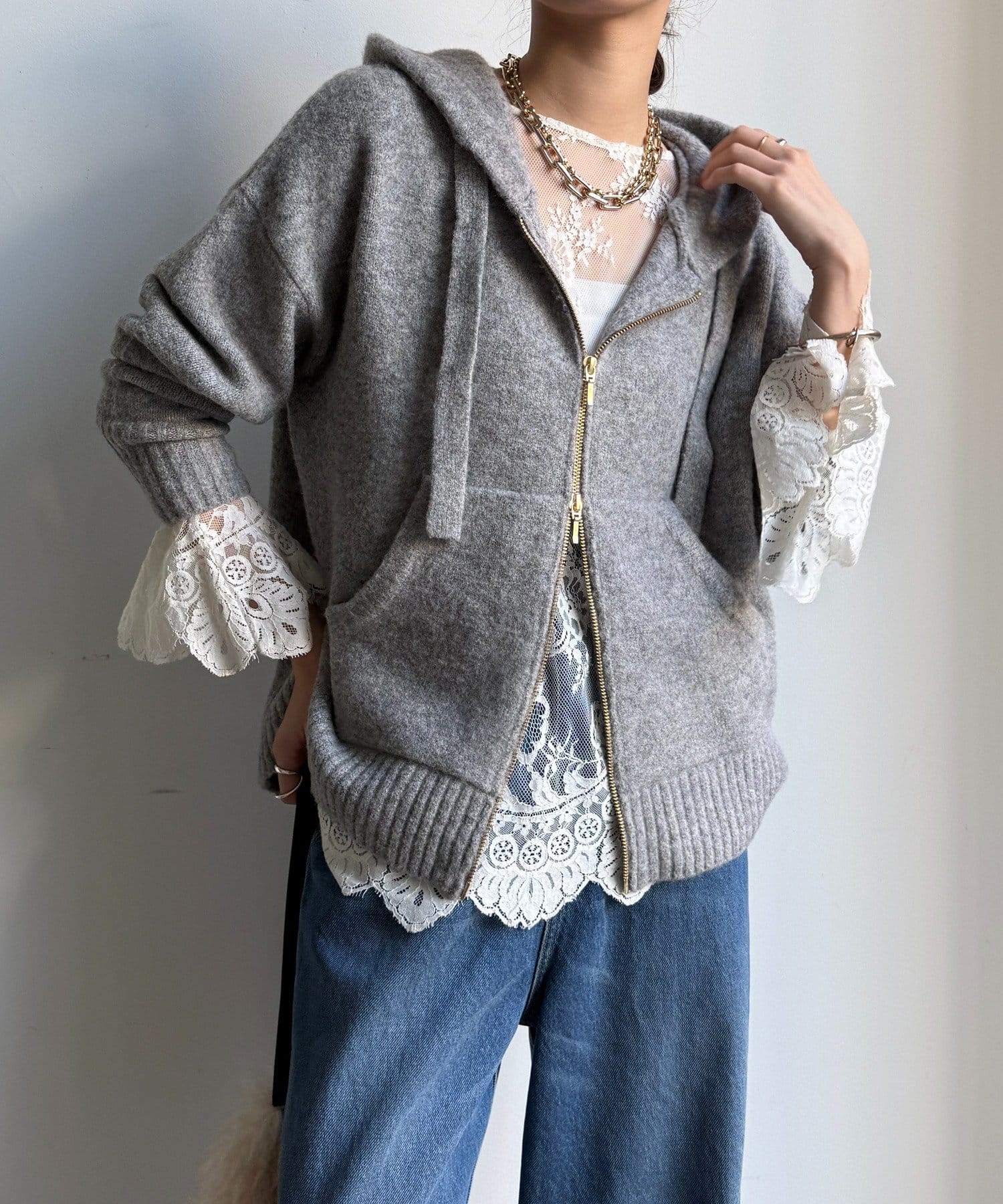 DOUDOU(ドゥドゥ) ホイップヤーンジップフーディー