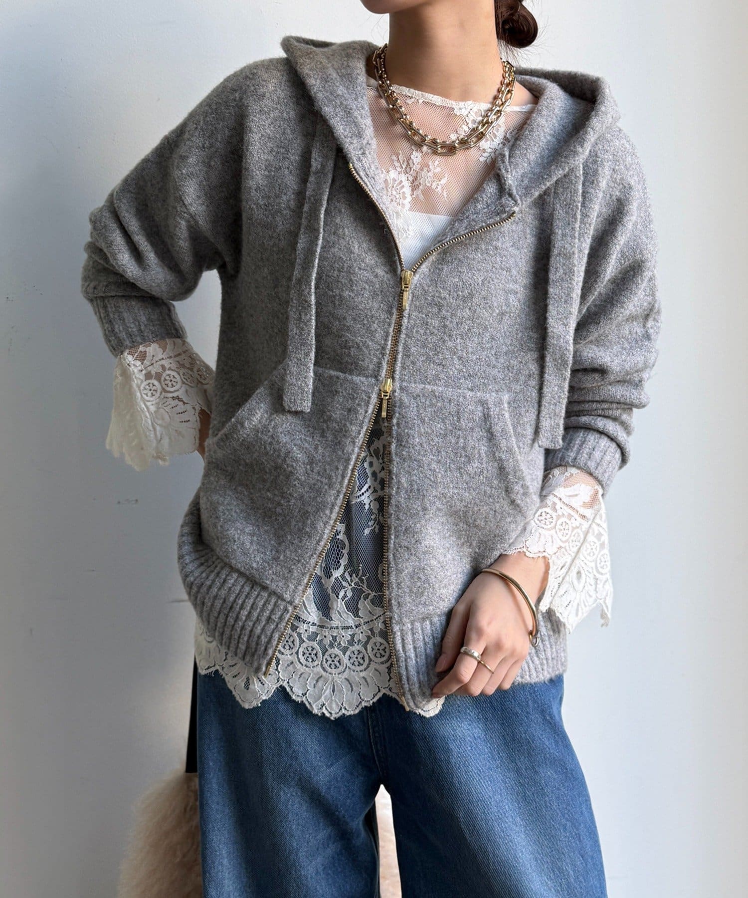 DOUDOU(ドゥドゥ) ホイップヤーンジップフーディー