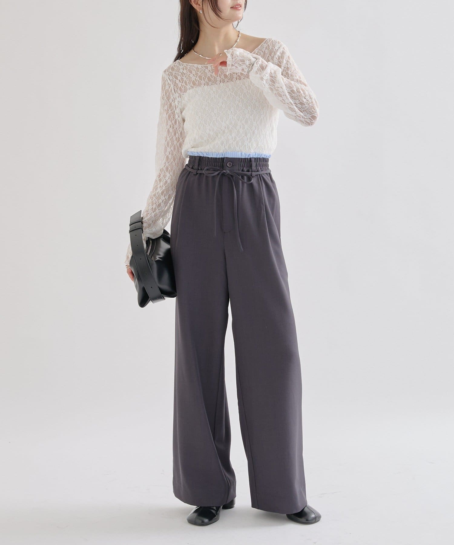 mystic(ミスティック) 【ウエストの配色がポイント!】Wベルトパンツ