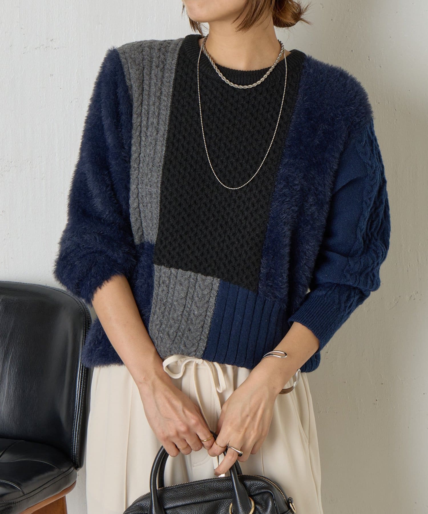 Jena　espace merveilleux(ジェナ　エスパスメルヴェイユ) パッチワークフェザーニット