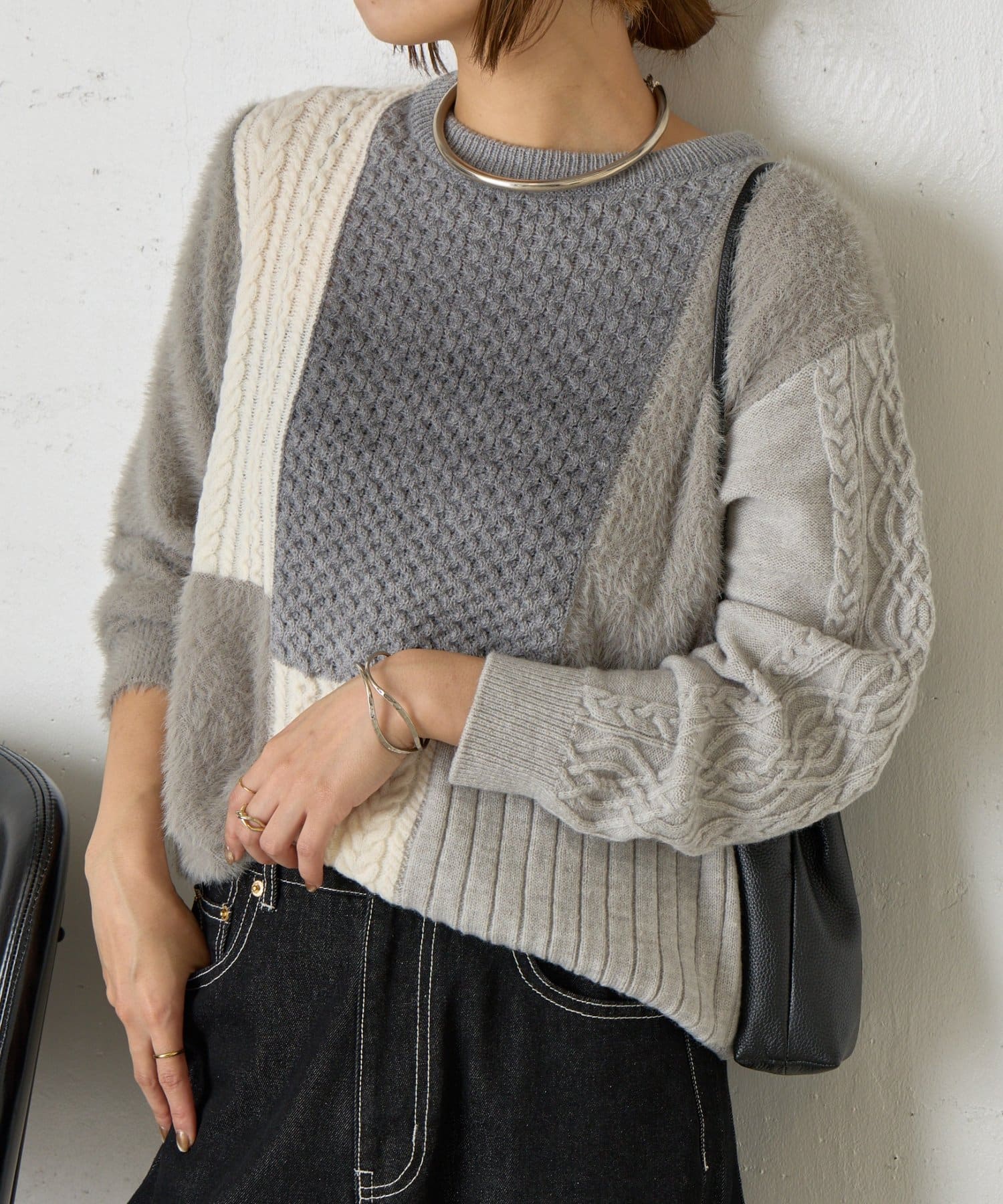 Jena　espace merveilleux(ジェナ　エスパスメルヴェイユ) パッチワークフェザーニット