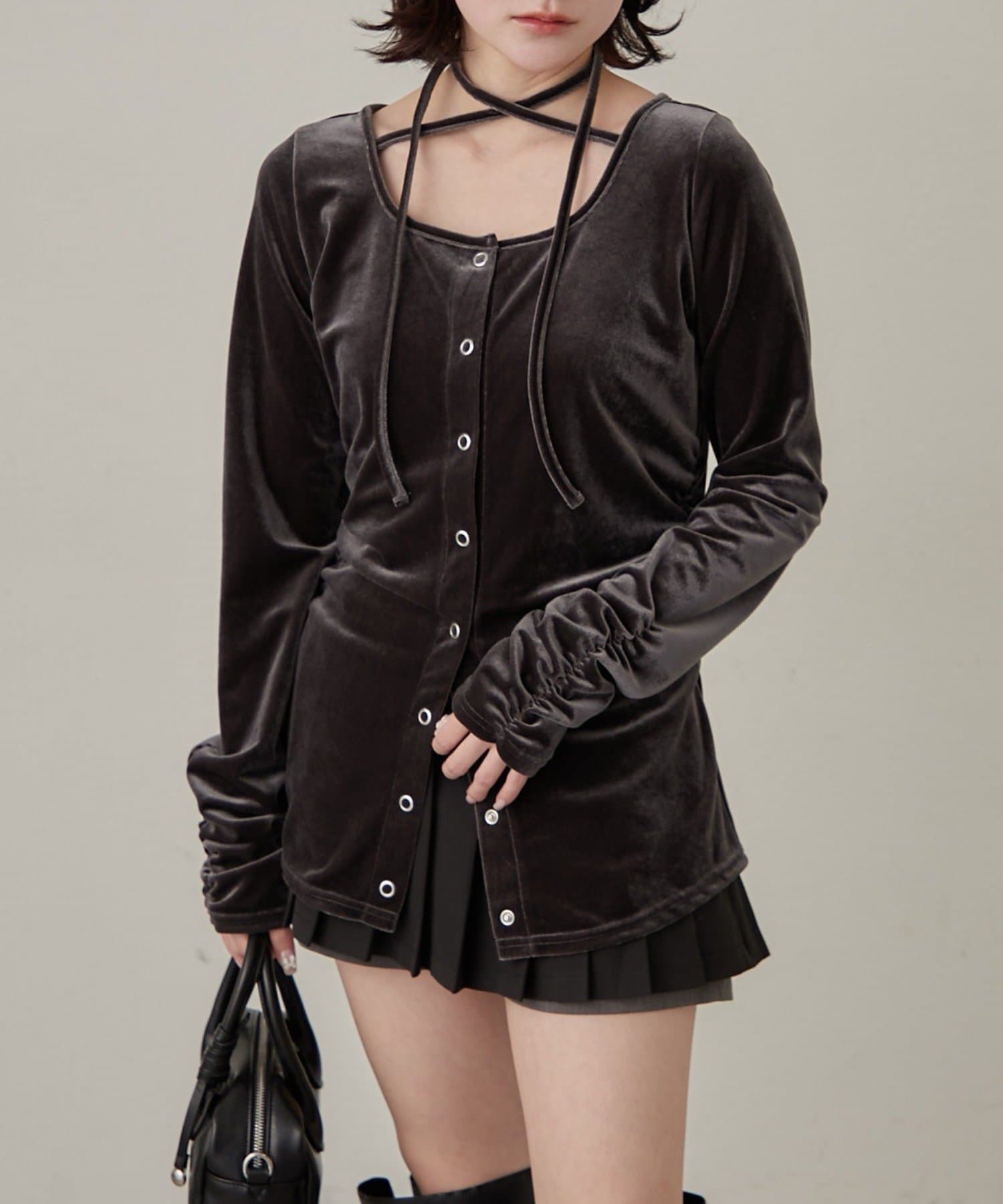 mline(エムライン) [mline]ベロアチョーカー ボタンカーデ