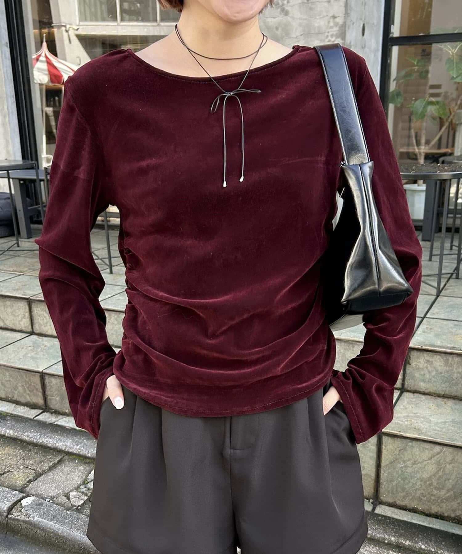 mline(エムライン) [mline]シアーベロア ギャザートップス