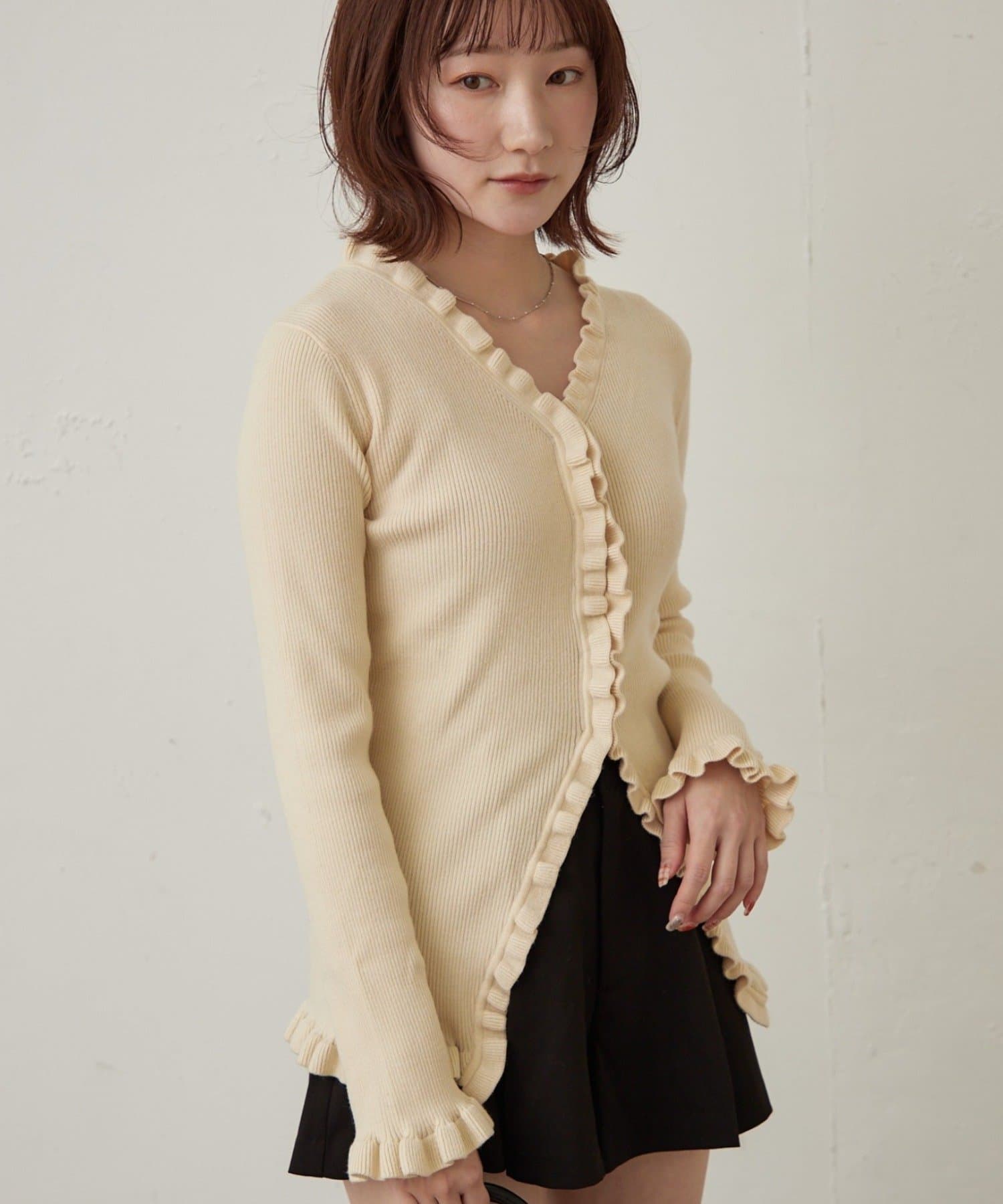 mline(エムライン) [mline]フリルニットカーディガン