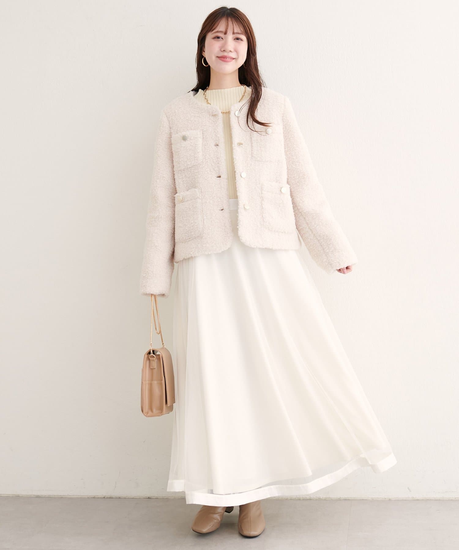 natural couture(ナチュラルクチュール) 【WEB限定】サテンパイピングチュールスカート
