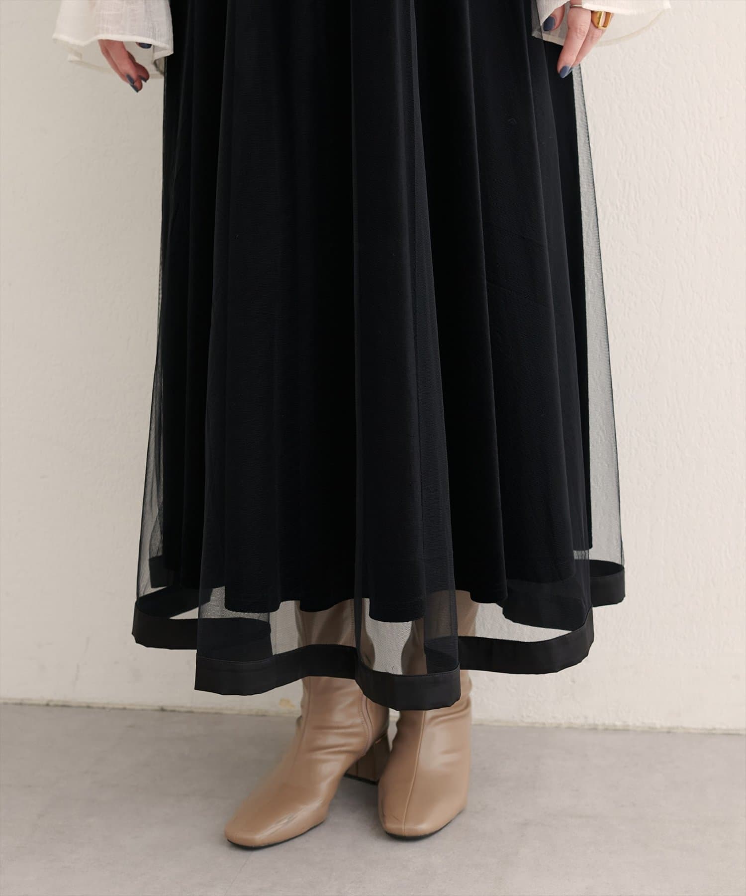 natural couture(ナチュラルクチュール) 【WEB限定】サテンパイピングチュールスカート