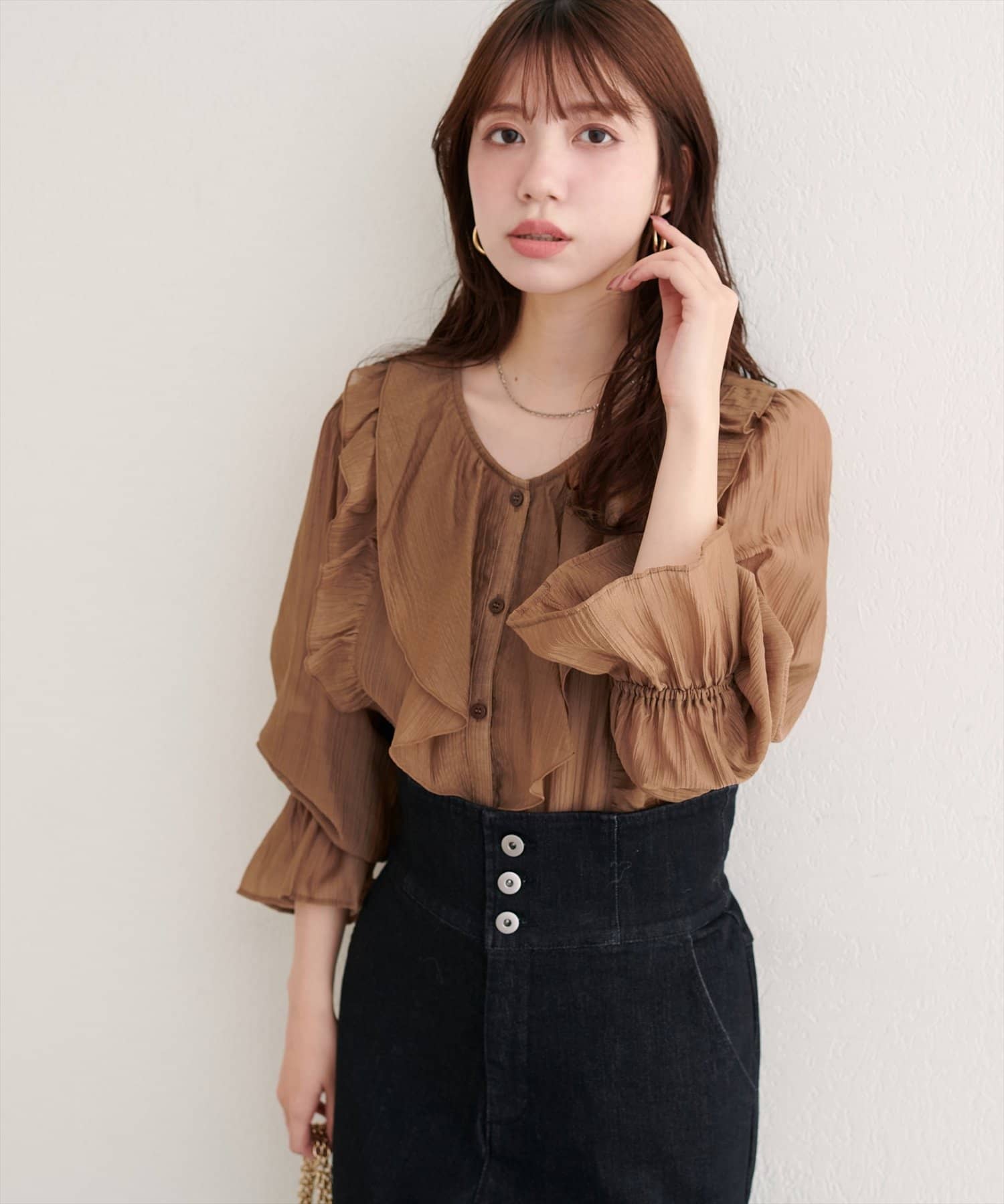natural couture(ナチュラルクチュール) 【WEB限定】フリリーブラウス