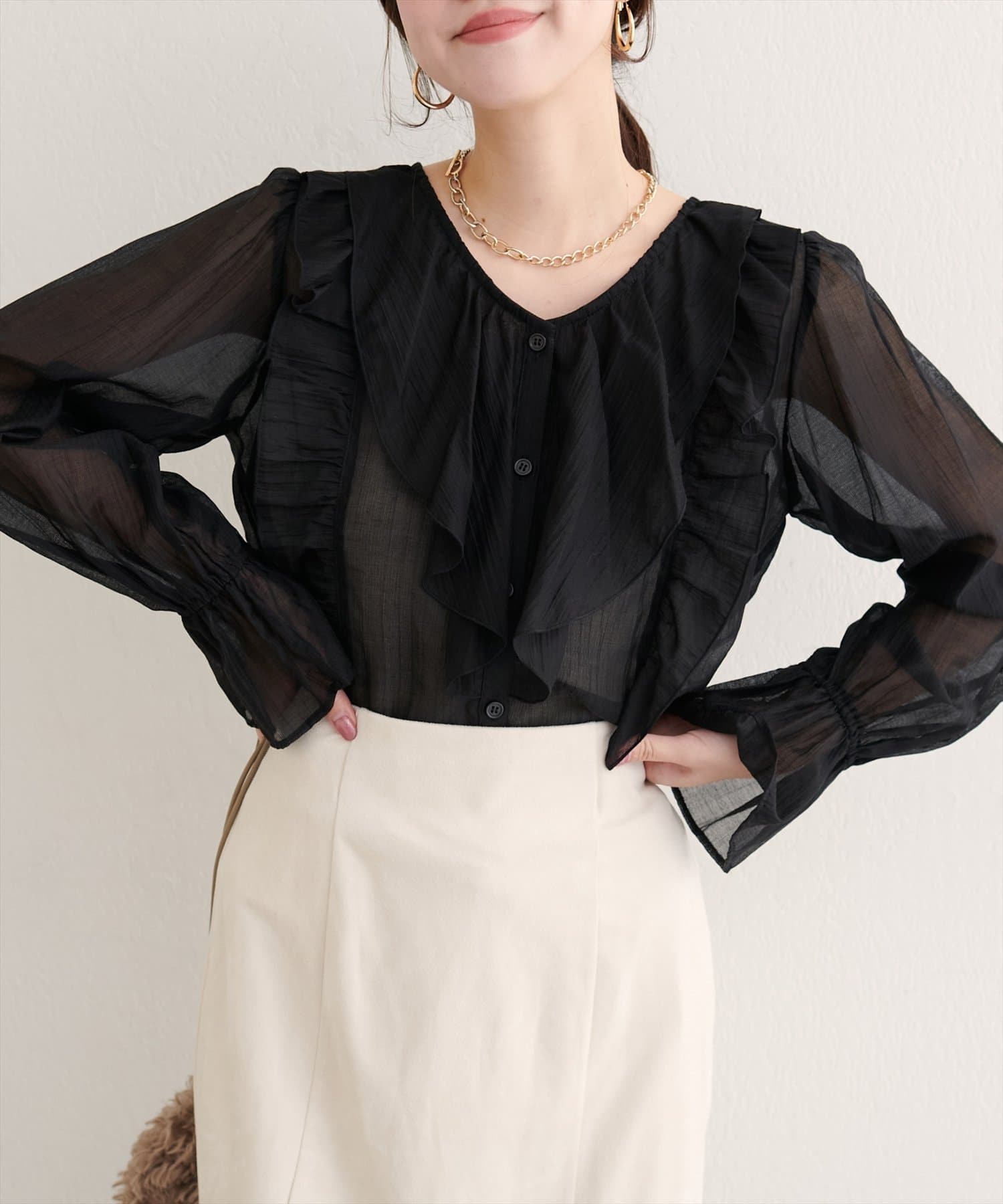 natural couture(ナチュラルクチュール) 【WEB限定】フリリーブラウス