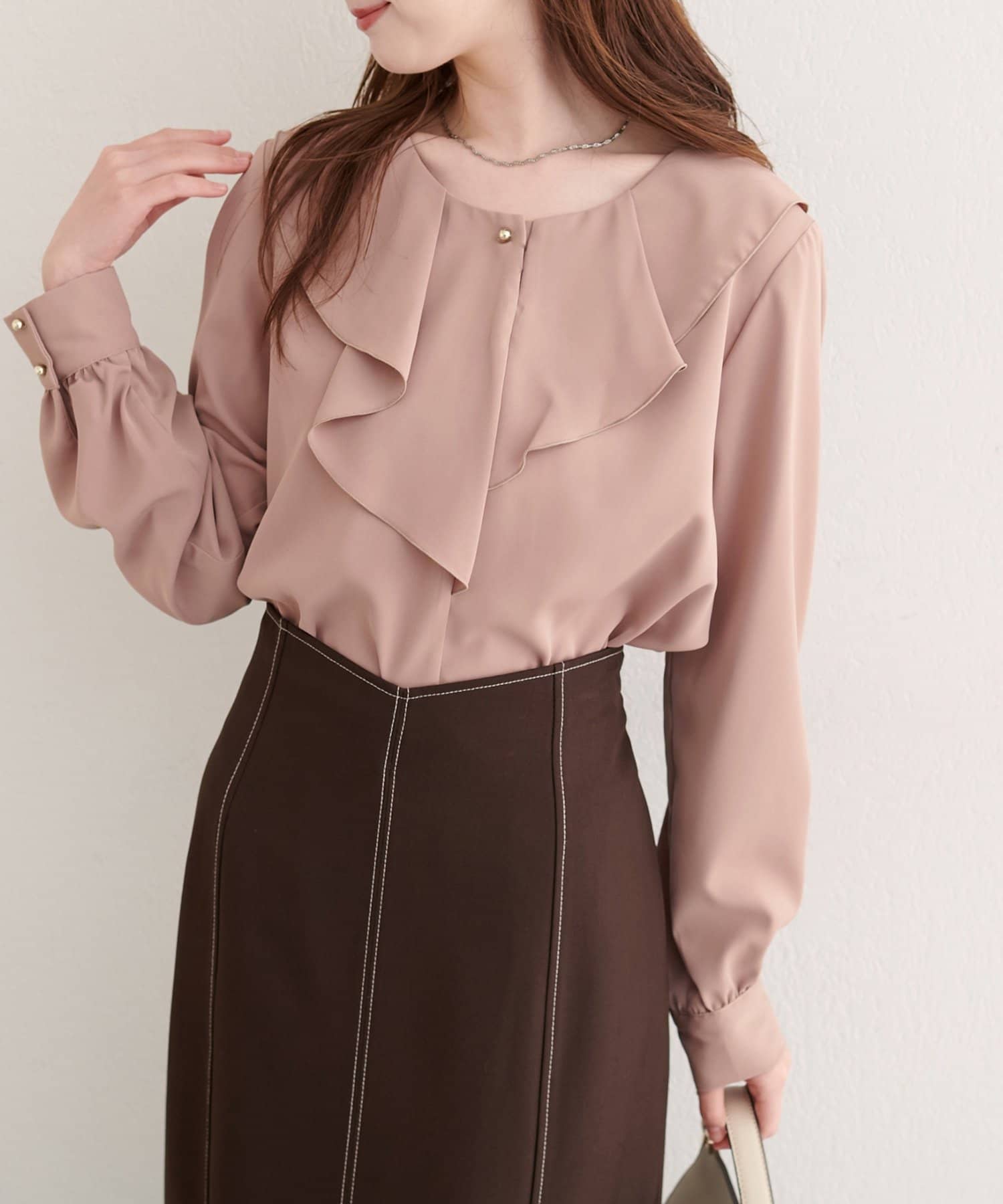 natural couture(ナチュラルクチュール) 【WEB限定】フロントフリルブラウス