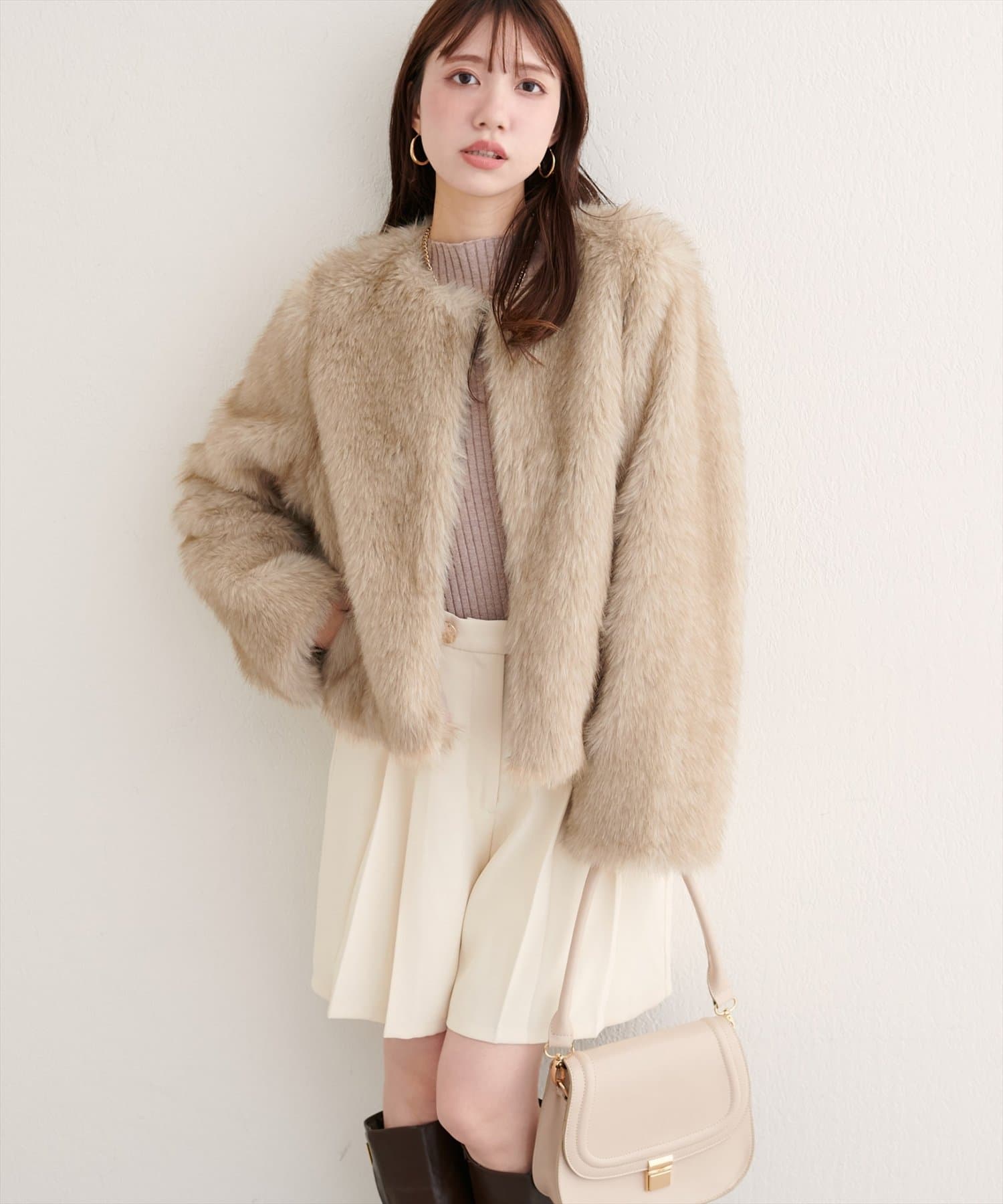 natural couture(ナチュラルクチュール) 【WEB限定】ノーカラーファージャケット