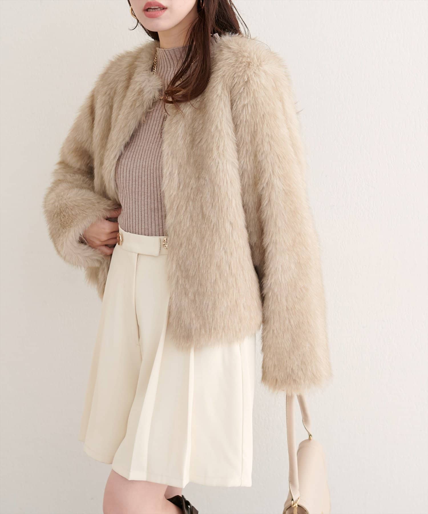 ノーカラーファージャケットコート WEB限定】ノーカラーファージャケット | natural couture