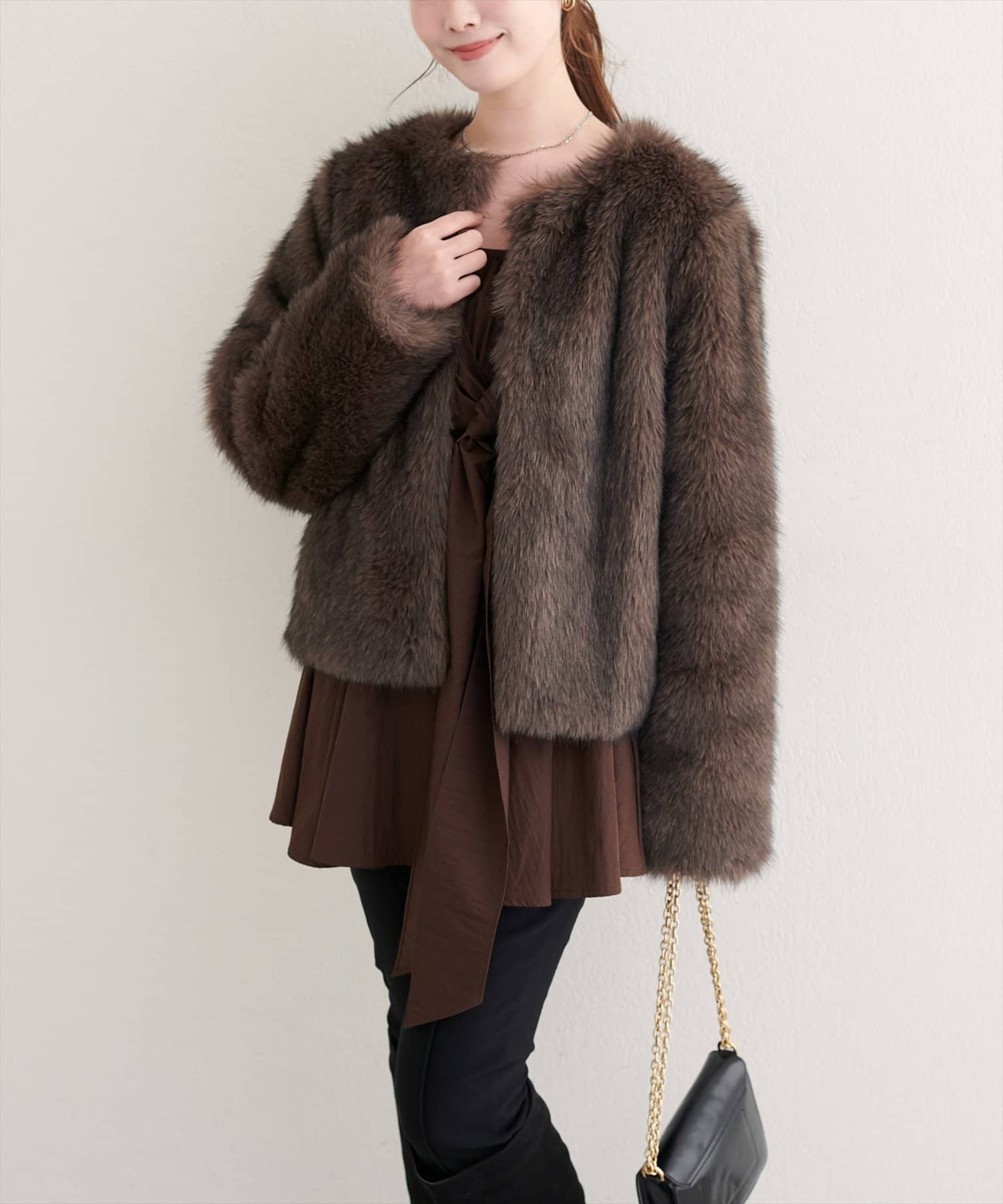 natural couture(ナチュラルクチュール) 【WEB限定】ノーカラーファージャケット