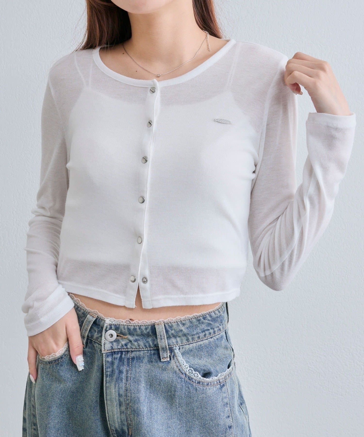 NICE CLAUP / OLIVE des OLIVE OUTLET(ナイスクラップ  / オリーブ デ オリーブ アウトレット) 【OLIVE des OLIVE 】スナップボタンシアカーデ
