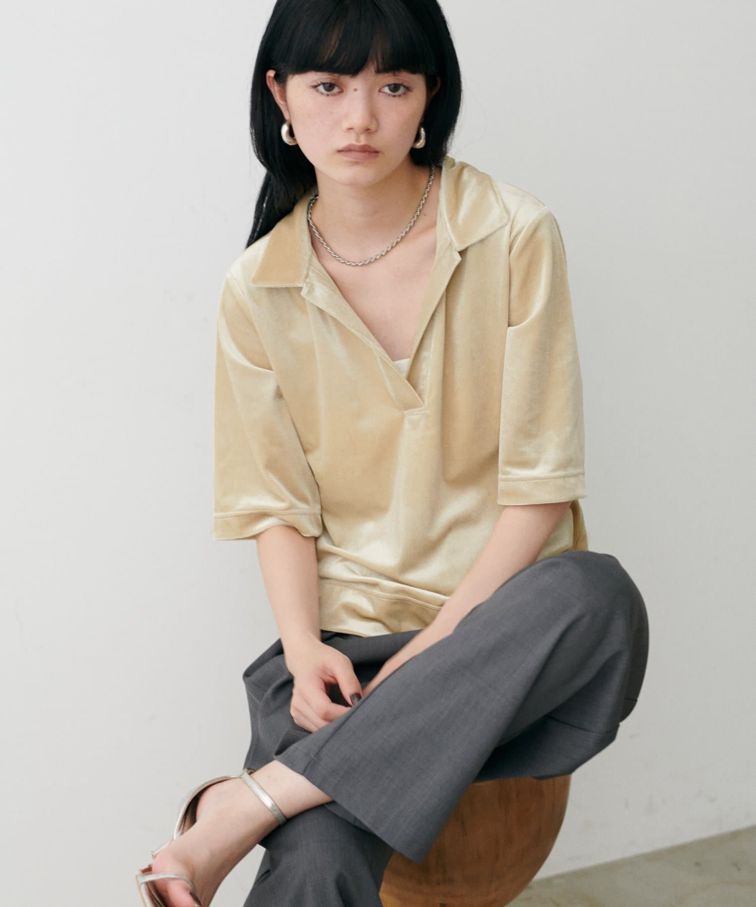 LARUTA(ラルータ) ベロアポロシャツプルオーバー