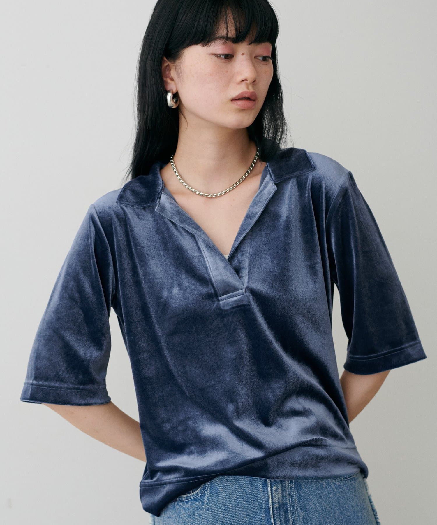 LARUTA(ラルータ) ベロアポロシャツプルオーバー