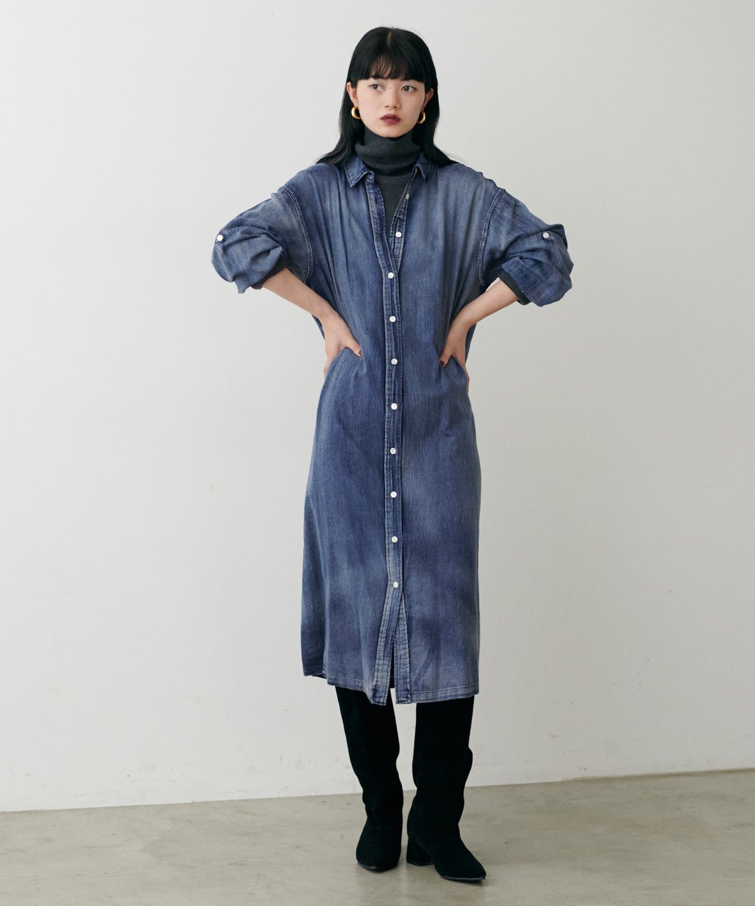LARUTA(ラルータ) デニム風ロングシャツワンピース