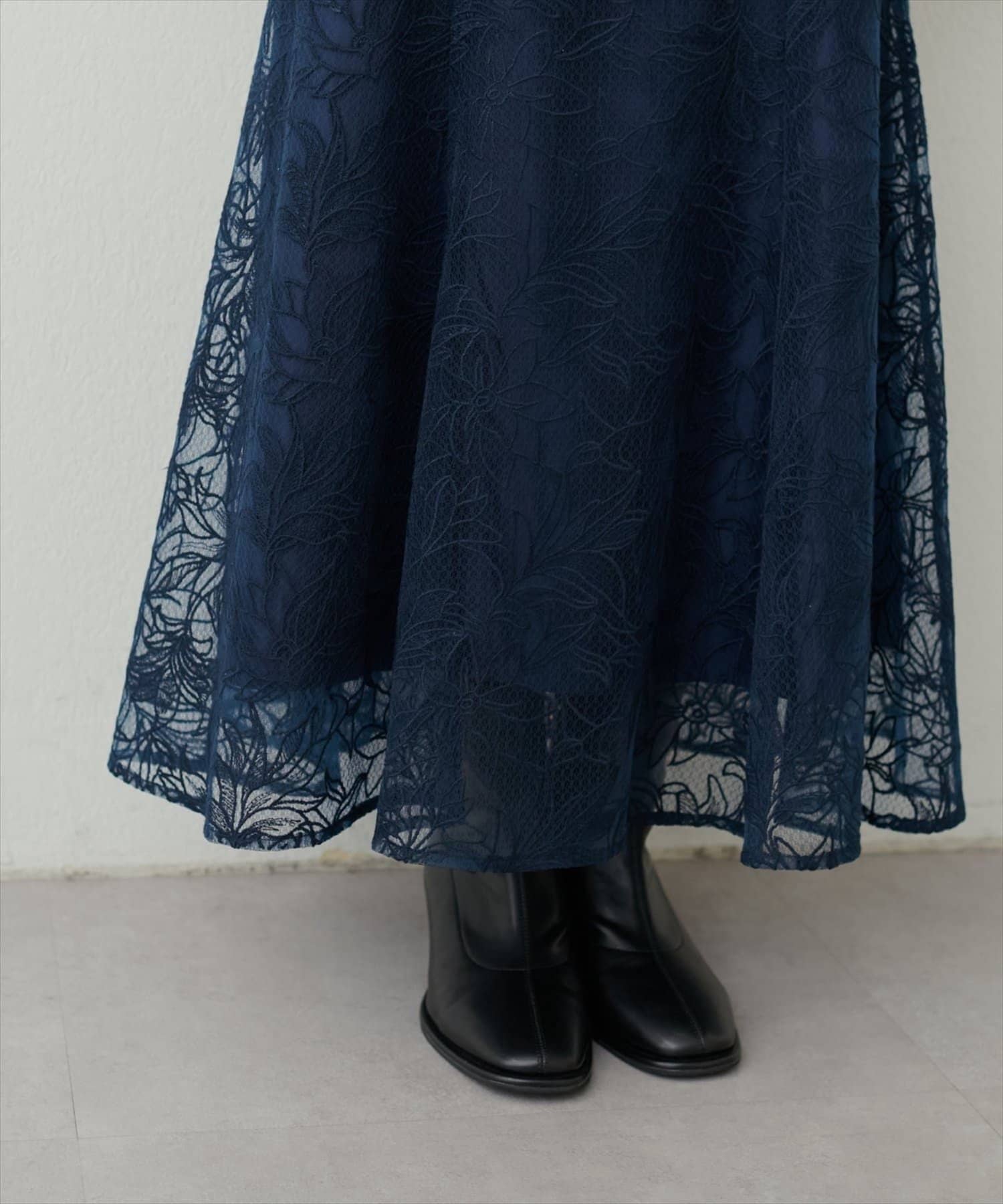 natural couture(ナチュラルクチュール) 【WEB限定】〈osono〉長さ変えられるチュール刺繍レーススカート