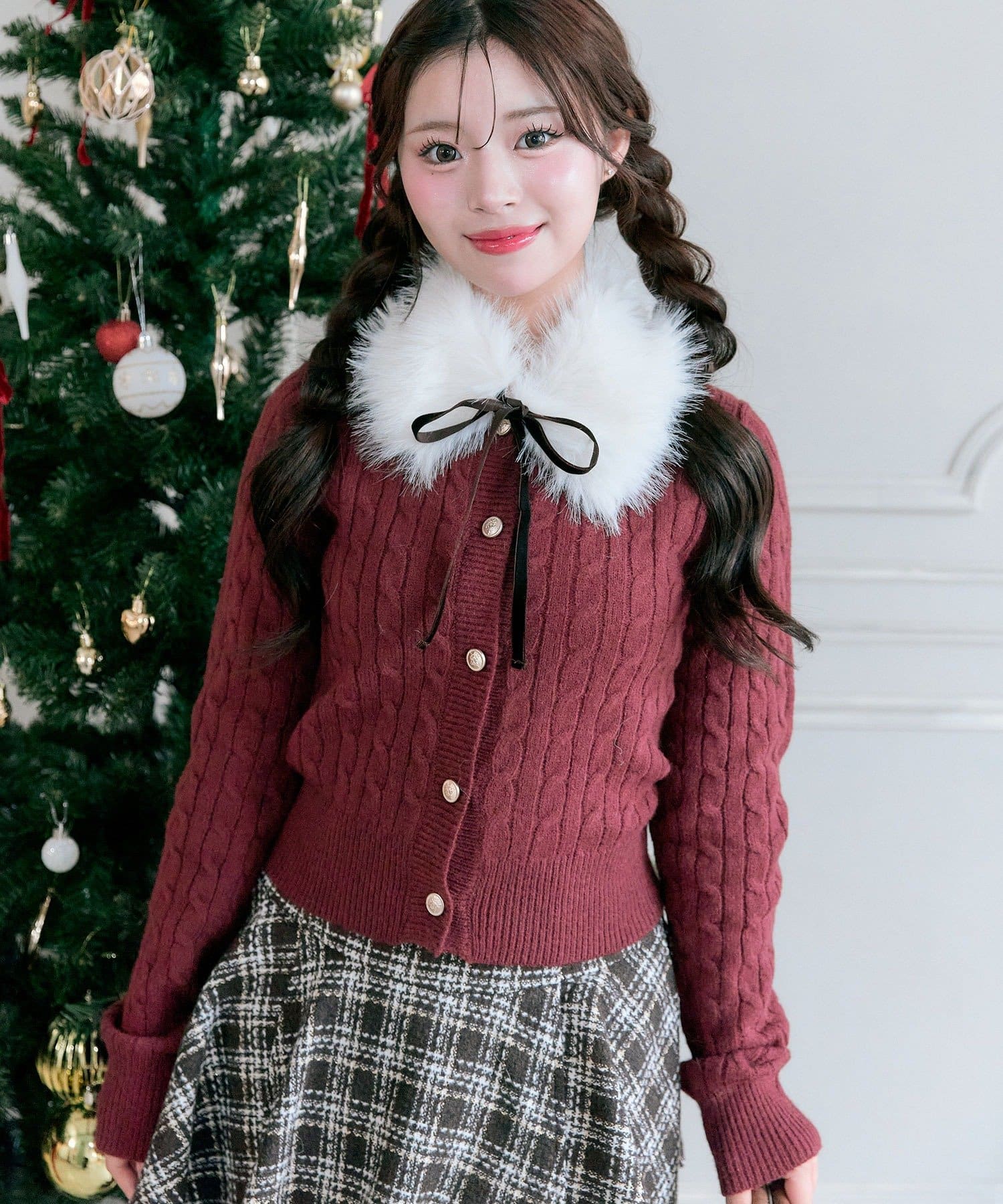 OLIVE des OLIVE(オリーブ デ オリーブ) ファーティペット付ケーブルカーデ