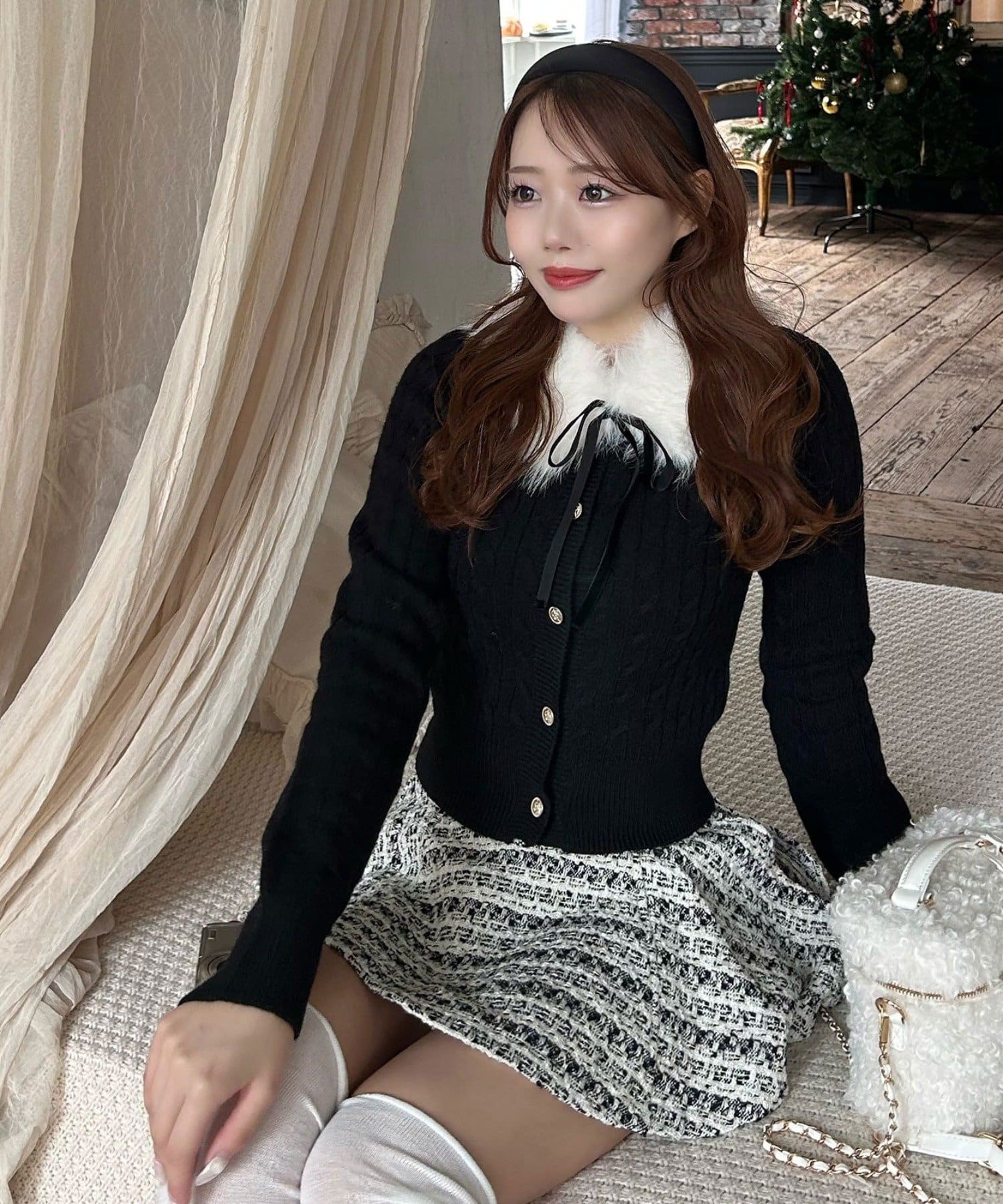 OLIVE des OLIVE(オリーブ デ オリーブ) ファーティペット付ケーブルカーデ