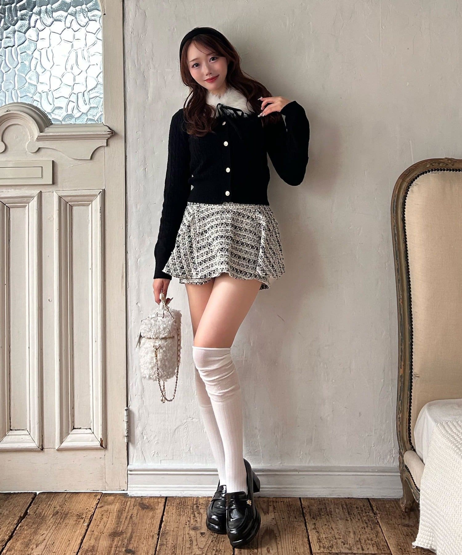 OLIVE des OLIVE(オリーブ デ オリーブ) ファーティペット付ケーブルカーデ