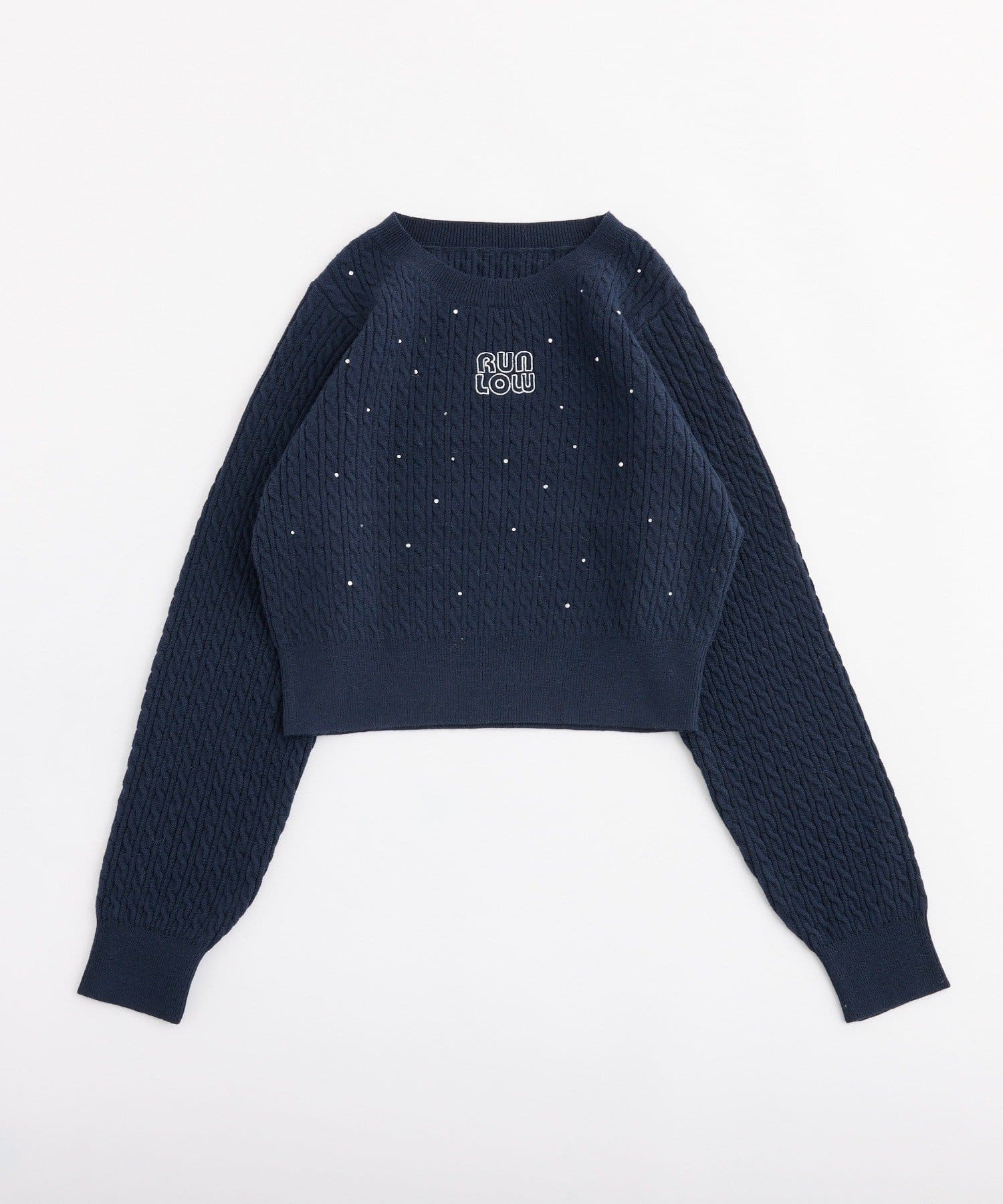 one after another NICE CLAUP(ワンアフターアナザー ナイスクラップ) キラキラ付ロゴ刺繍ケーブルニット