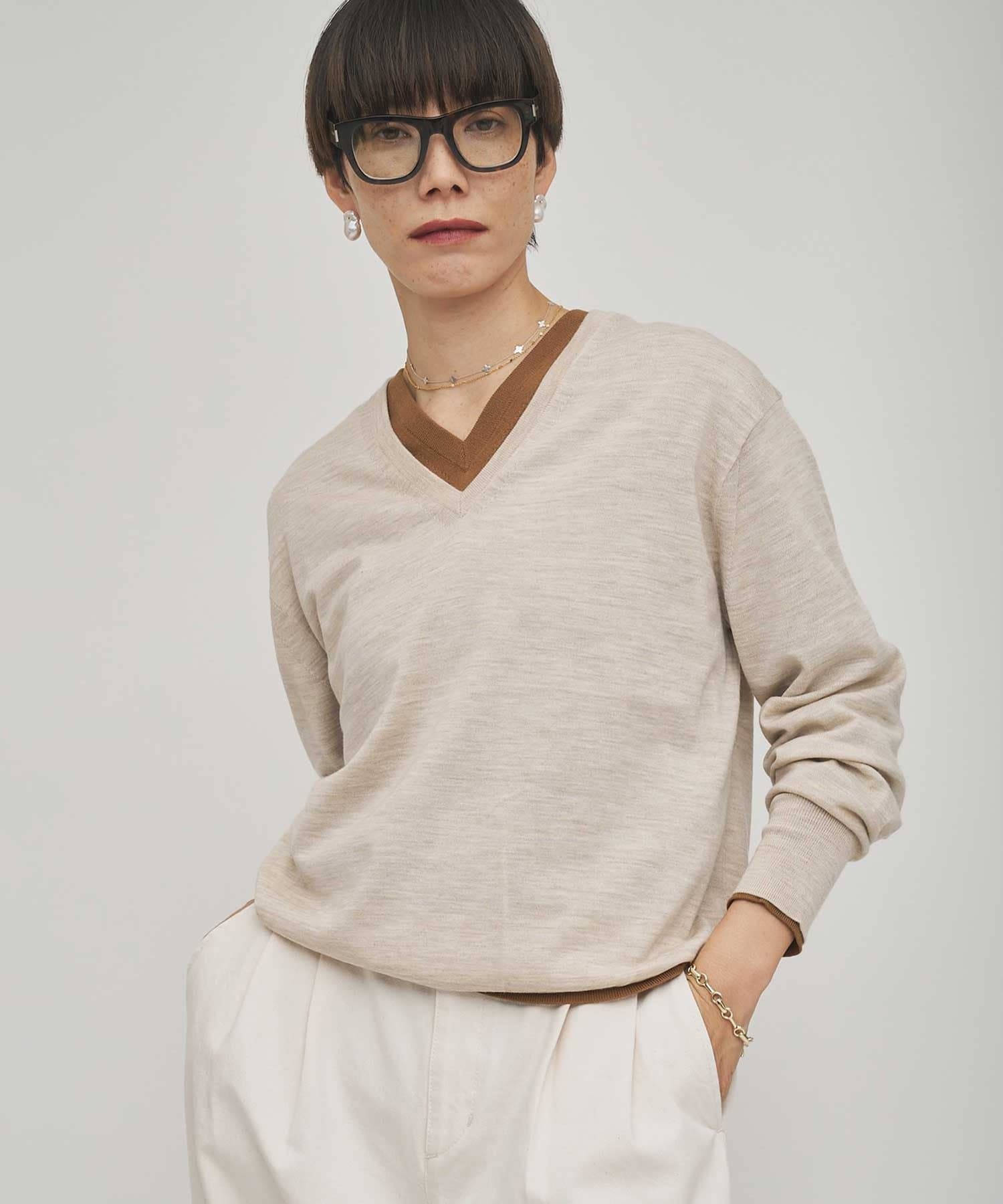 Whim Gazette(ウィム ガゼット) 【GEMINI】ハイゲージVネックニットプルオーバー