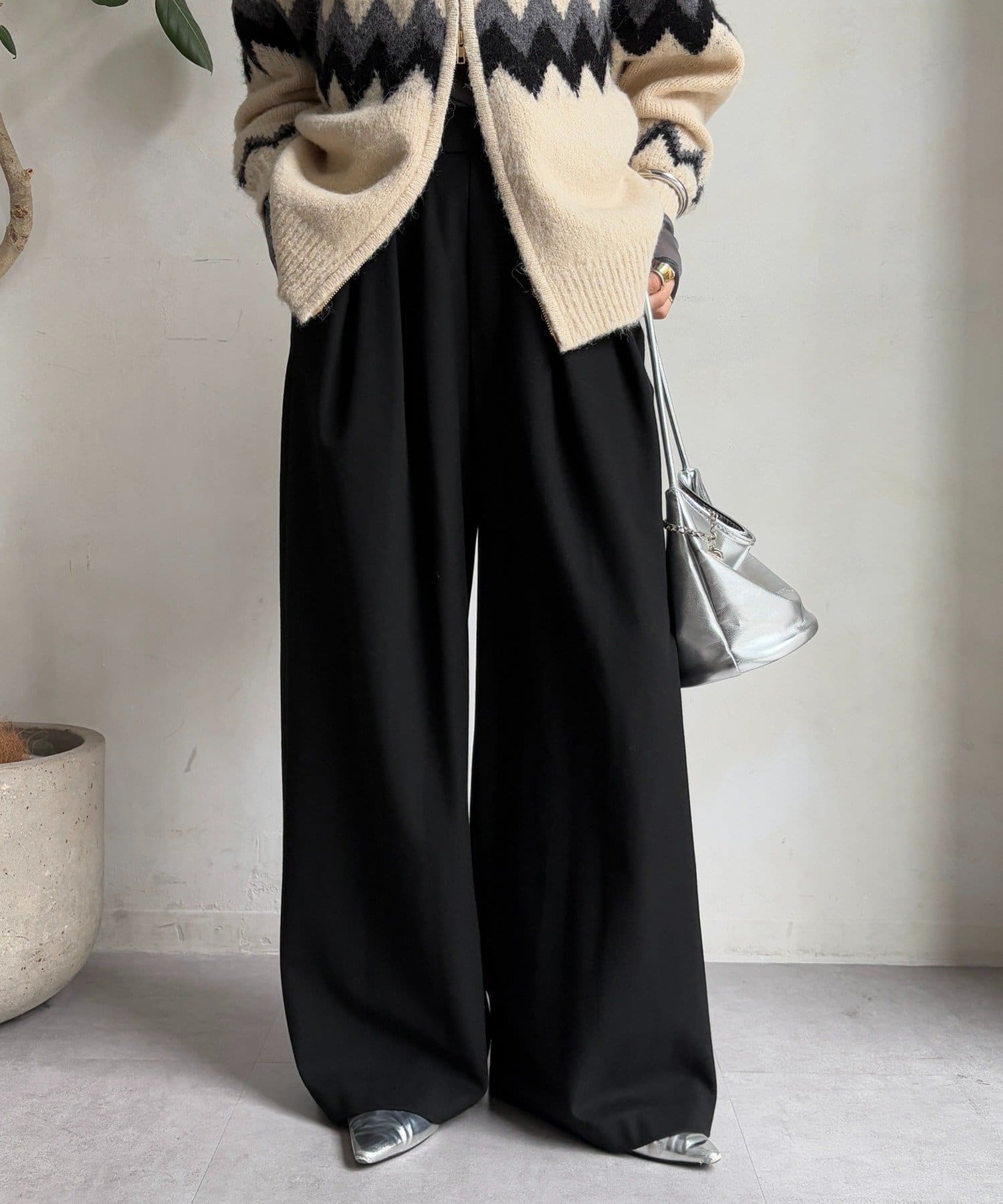 DOUDOU(ドゥドゥ) 【完売カラー再追加！/冬もマイナス3キロ見え！】ウォームタックワイドパンツ