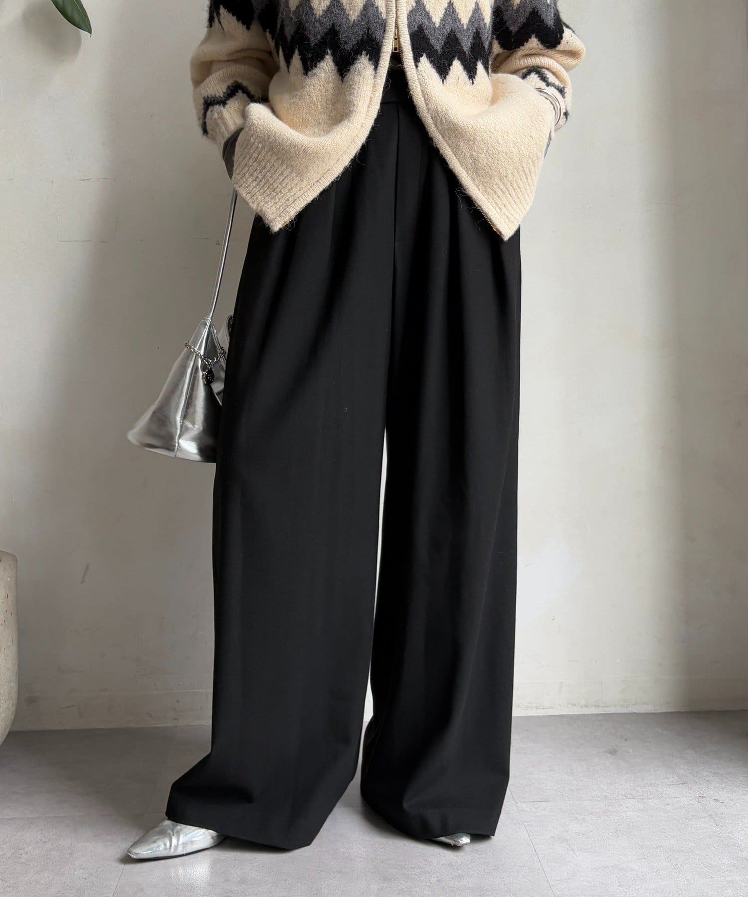 DOUDOU(ドゥドゥ) 【完売カラー再追加！/冬もマイナス3キロ見え！】ウォームタックワイドパンツ